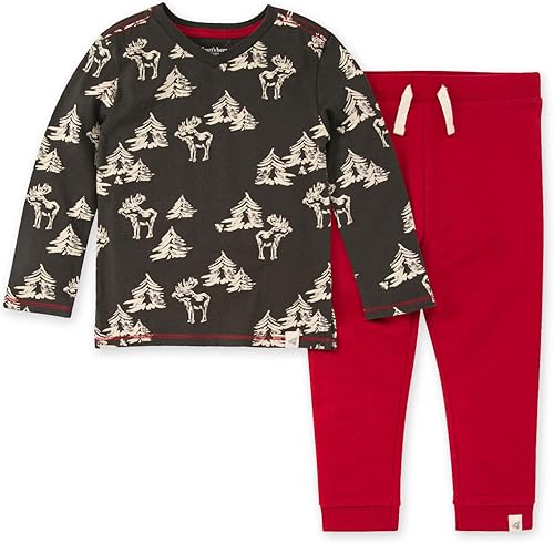 Burt's Bees Baby Baby Boys' Long Sleeve Tee and Tie-Up Pant Set