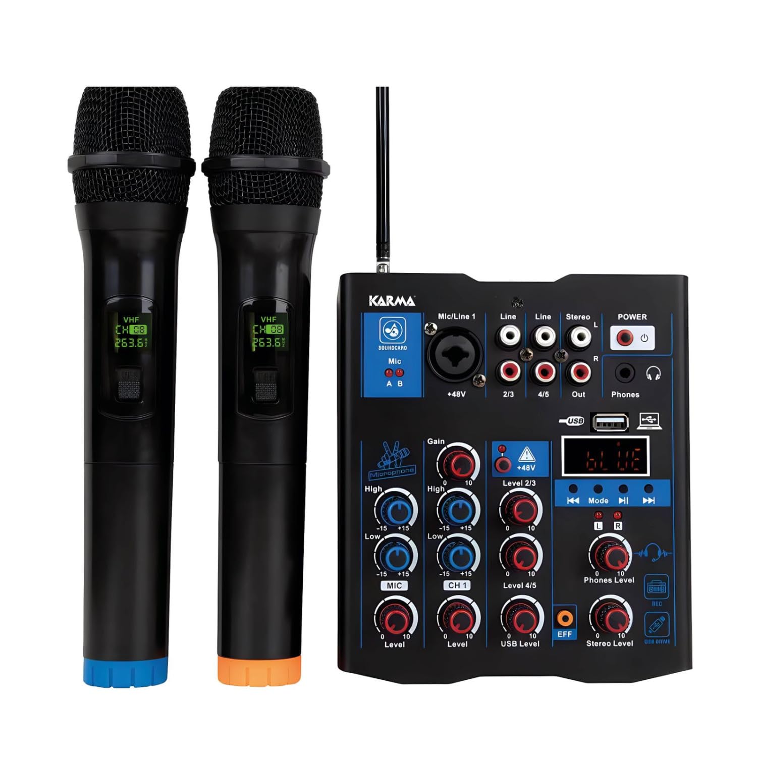 Pack sonorisation 2200W - Enceintes + Caisson + Pieds - USB/Bluetooth - BM Bmsonic BMS1512 + Table de mixage 2 micros SS Fils