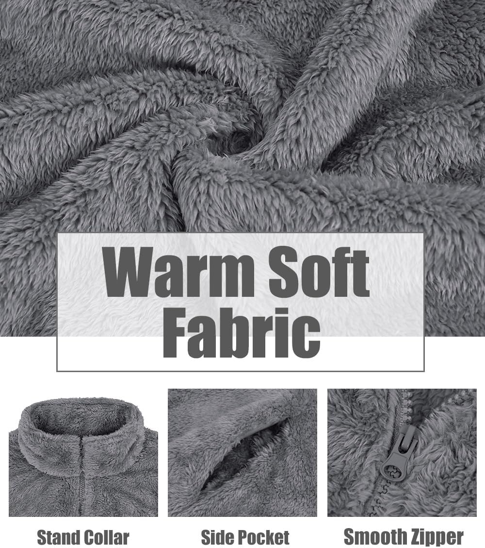 CARCOS Plus Size Fuzzy Jacket for Women Full Zip Up Fleece Coat Long Sleeve Fall Winter Sherpa Outerwear with Pockets - Image 6