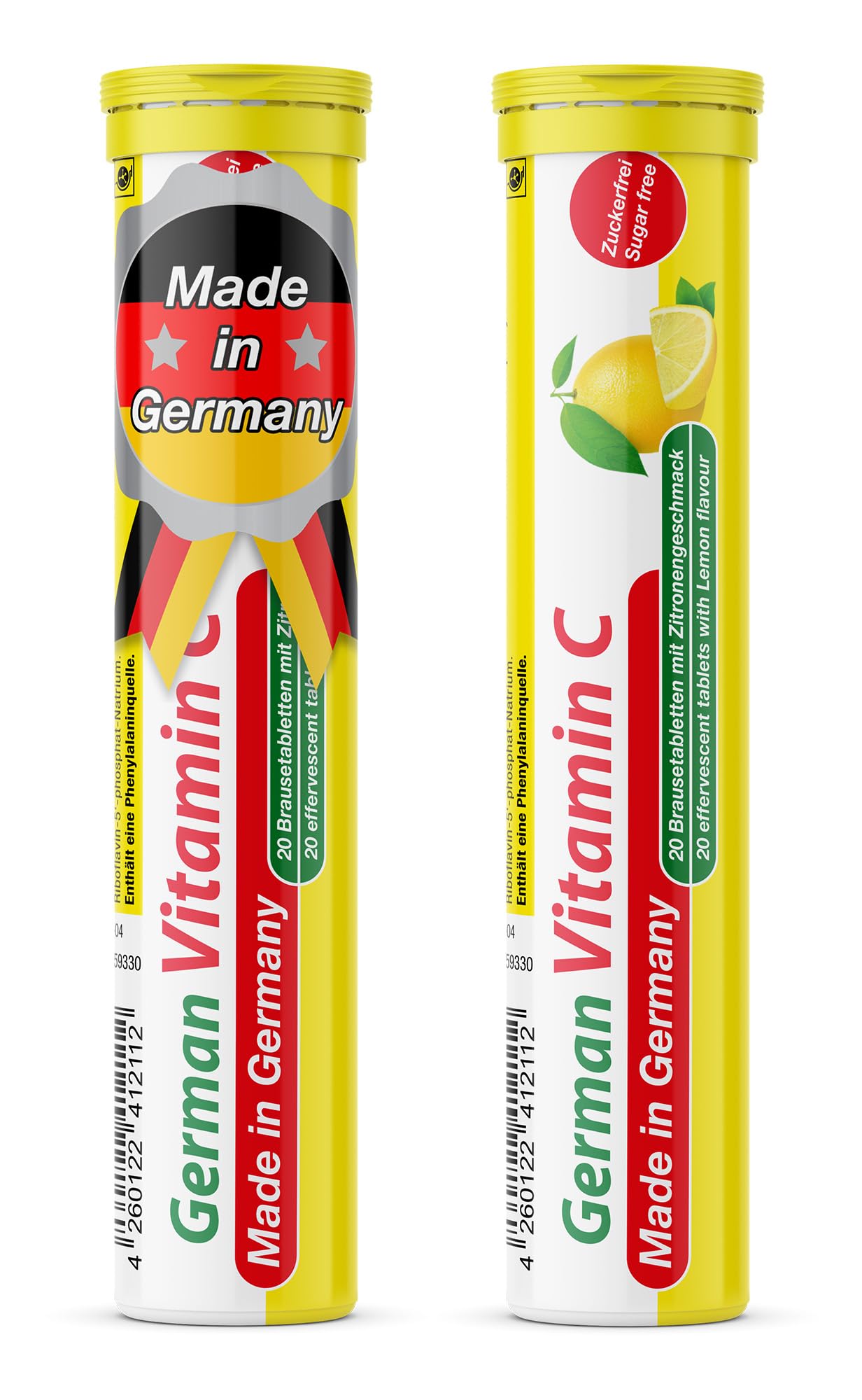Vitamin C 180 mg - 2 x 20 effervescent Tablets - Lemon Flavor - T&D Pharma German Vitamin C - Made in Germany