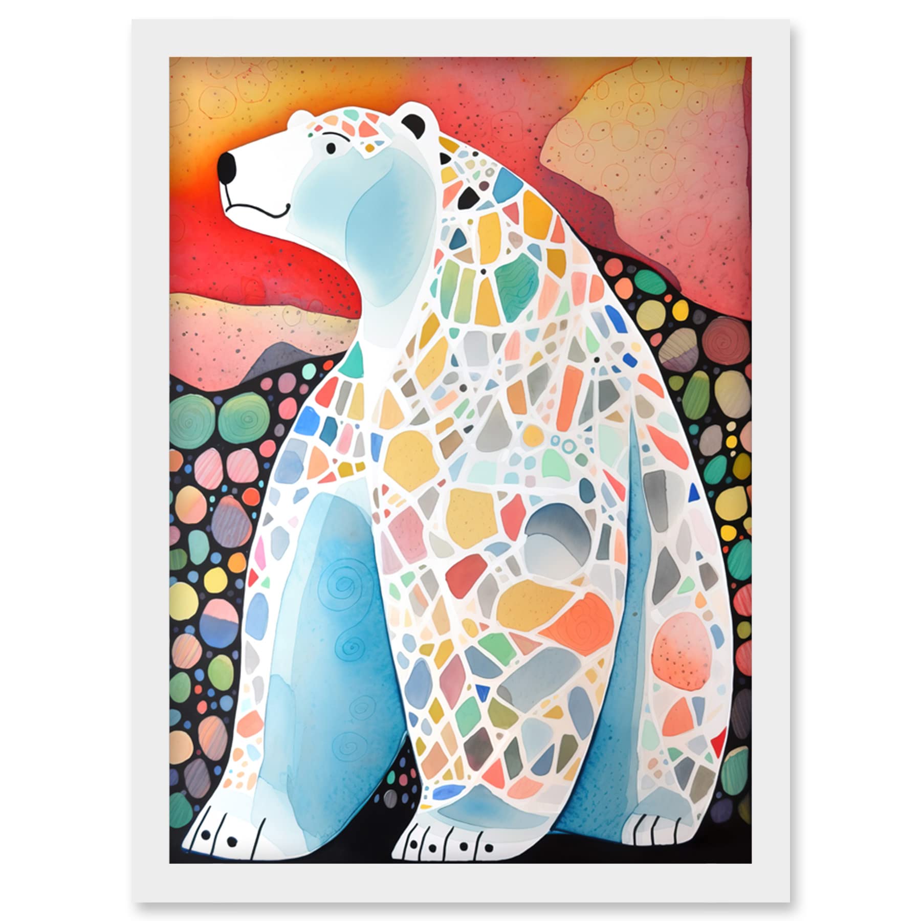 Artery8 Polar Bear Mosaic Folk Art Framed Wall Art Print A4