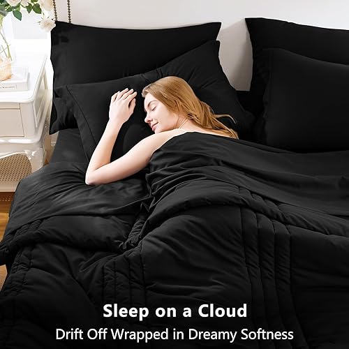 Miniatura 3 de CozyLux Queen Size Comforter Sets - 7 Piece Bed in a Bag Black Comforter Set with Sheets Queen Bed Set All Seasons, Soft Bedding Set with Down
