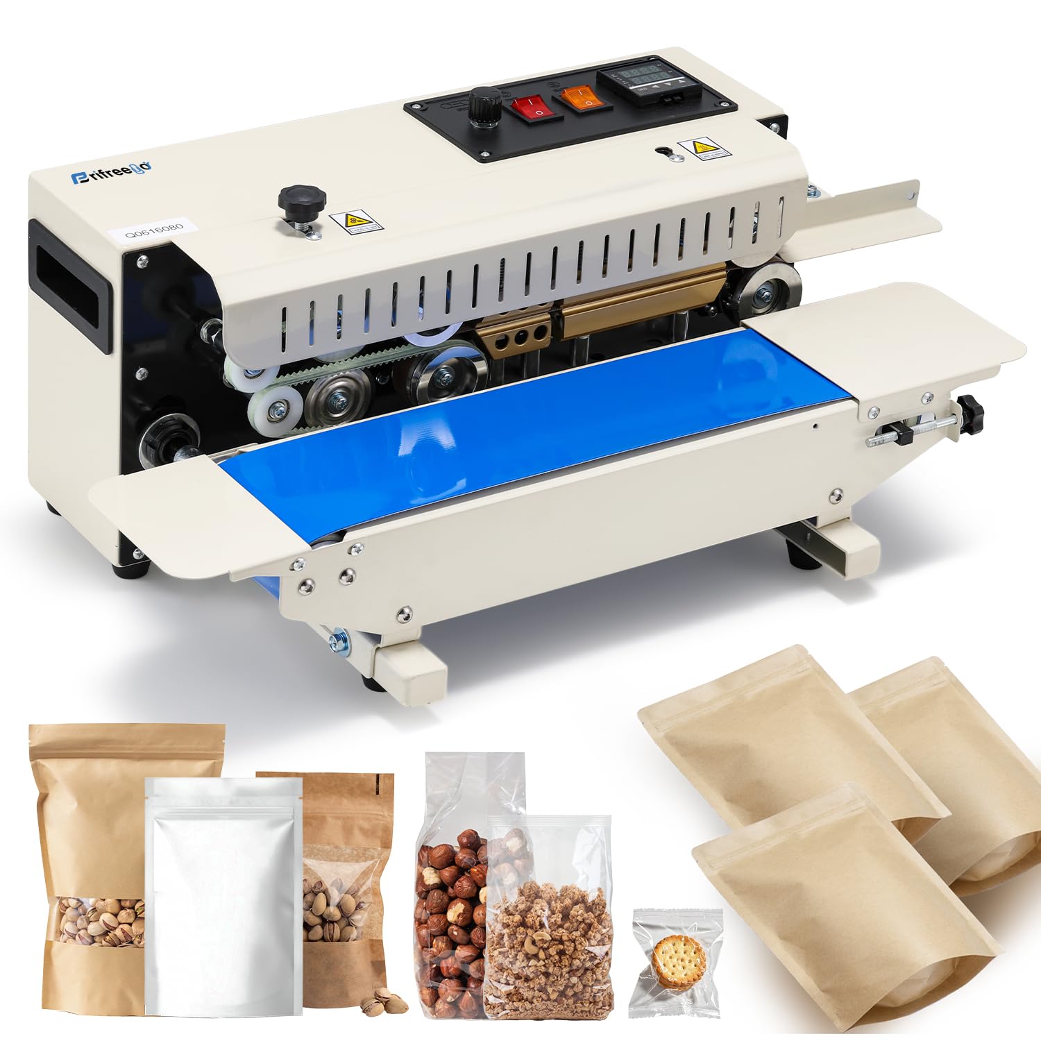 Commercial Heat Sealer Machine, Continuous Bag Band Sealing Machine with Digital Temperature Control Automatic Bag Sealer Machine for Cookie, Food Storage, Kitchen, Bakery, Snacks Packaging