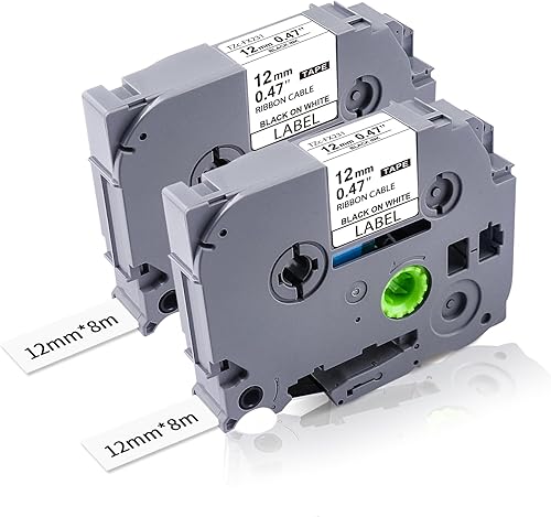 Lonitul Cinta de etiquetas flexible 2P compatible con Brother P Touch TZe-FX231, cinta de 0.472 in 0.47 laminada blanca, etiqueta de cable de