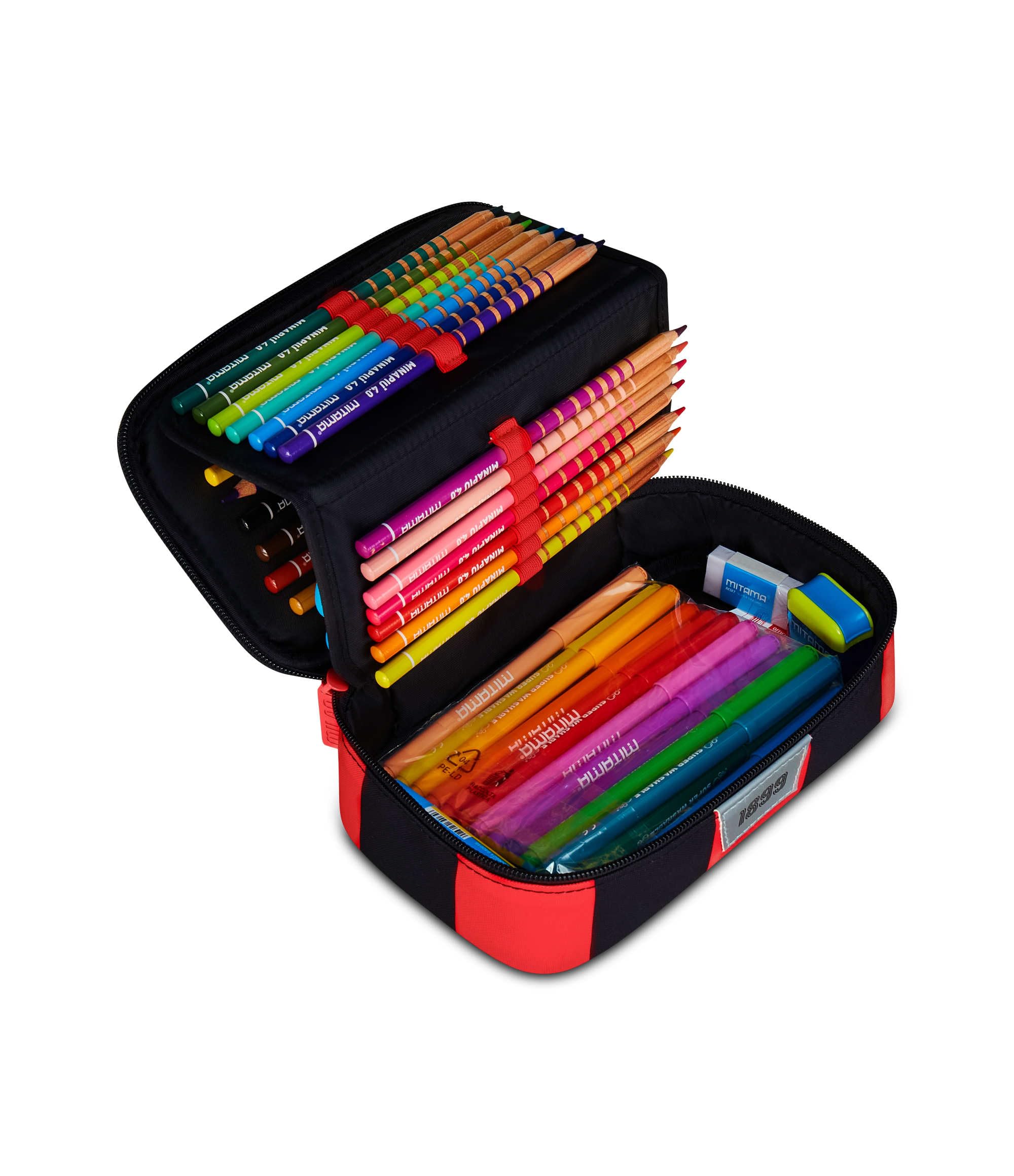 Seven Milan Astuccio Scuola Quick Case, Nero, Portapenne Completo di Penne, Matite, Colori, Accessori Zaino, Scuola Elementare e Media, Bambino Calcio