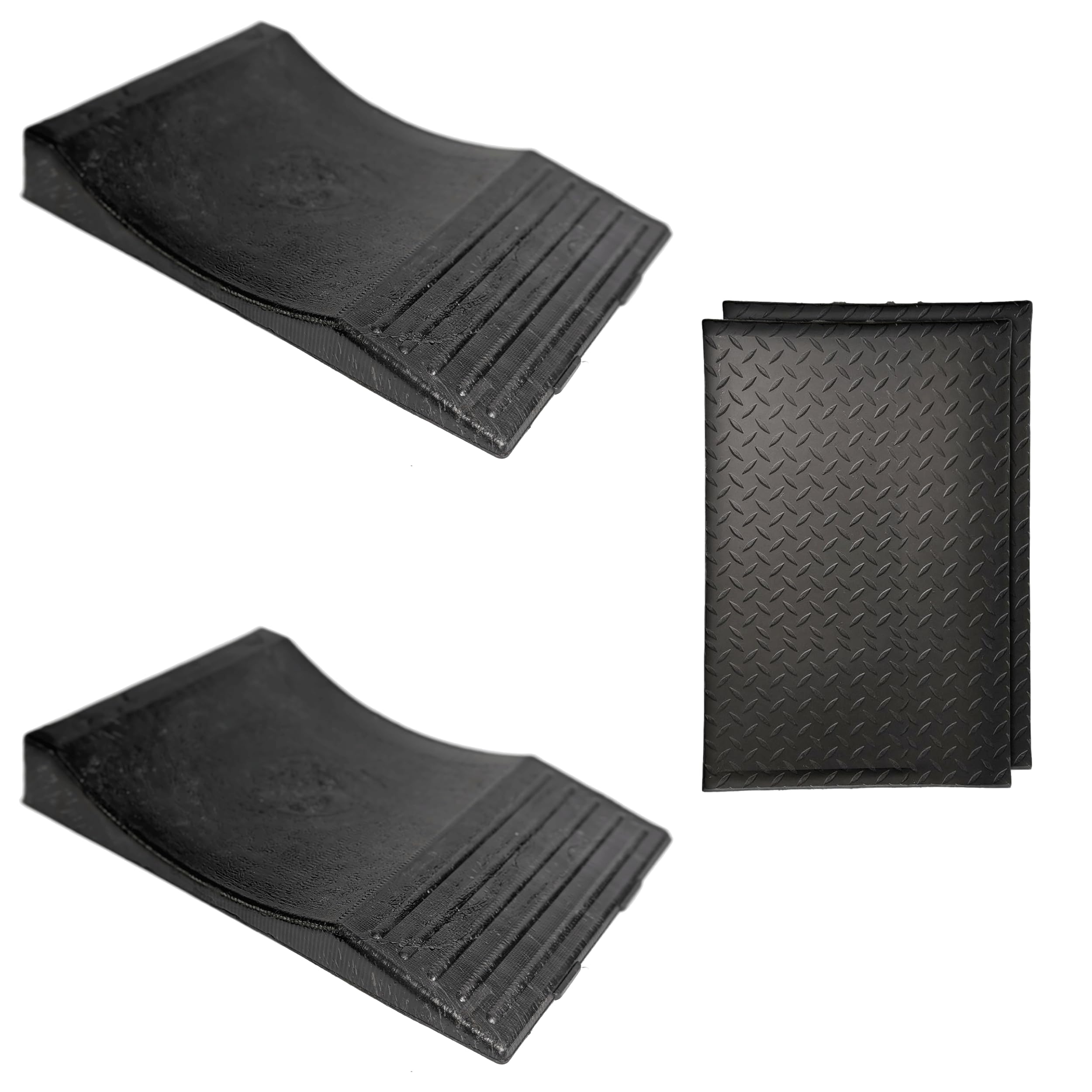USA Made Extra-Wide-Heavy-Duty Flat-Free Tire Ramps with 2 Thick Mats – Prevent Flat Spots During Long-Term Storage – Non-Slip HDPE Ramps Support 10 Tons – for Cars, RVs, Trucks – Set of 2