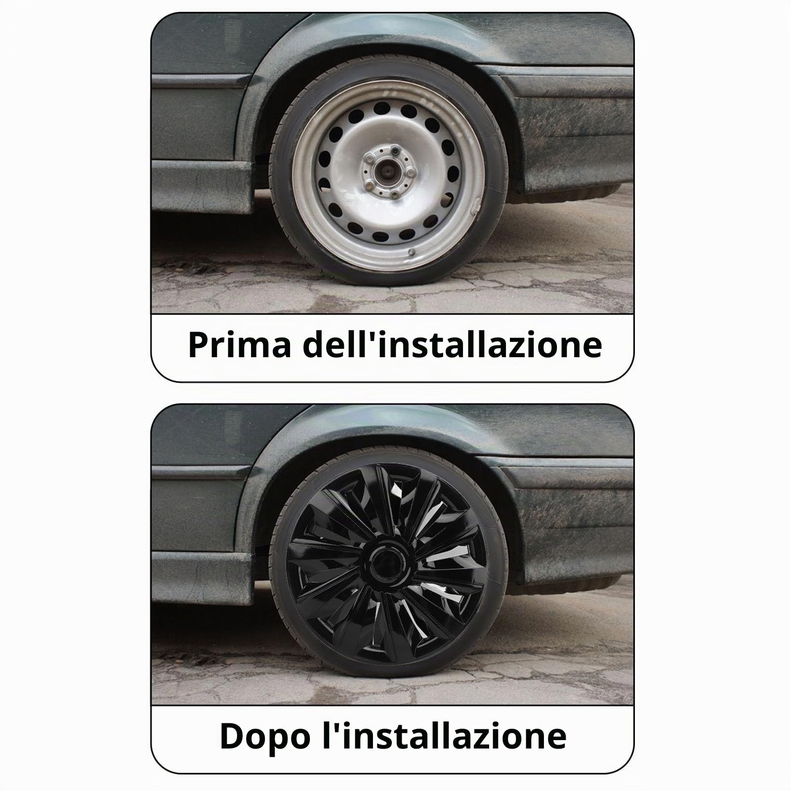 SIXRUN Coprimozzi 15 Pollici 4 Pezzi Copricerchi Universali in Materiale ABS, Design con Fibbia per SUV per Auto Camion con Resistenza Ai Graffi Adatto per Sedile V40