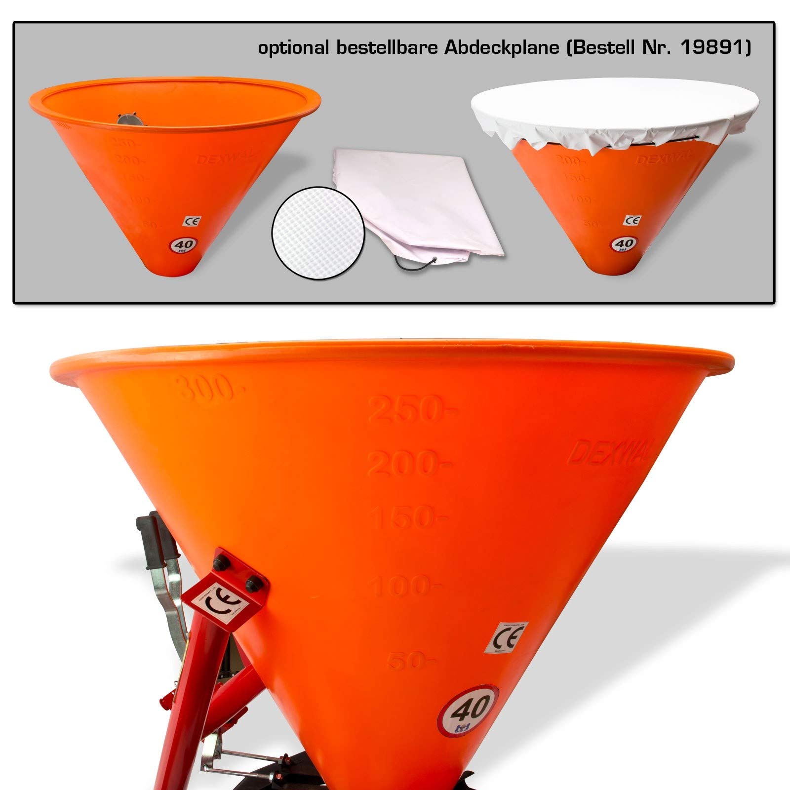 DEMA Traktor Düngerstreuer 300L – Streugerät, Anhänger, Saatgutstreuer – Kat. 1+2, Zapfwellenantrieb, robust – für Salz, Dünger, Streubehälter