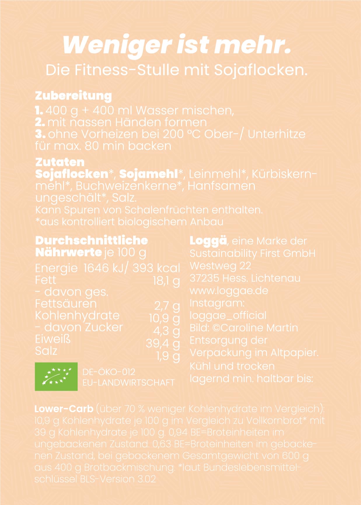 Loggä Glutenfreies Brot Lower Carb Stulle, 4er Pack (2x2000g+2x400g), Bio Brotbackmischung Mit Sojaflocken, Eiweißbrot, Vegan, Keto