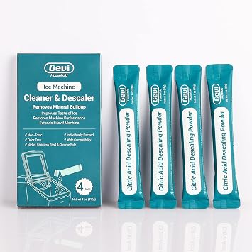 Gevi Household Ice Maker Descaling Powder | 4 Use & Individually Packed for Each Use | Organic Citric Acid Descaler Compatible with All Major Brands