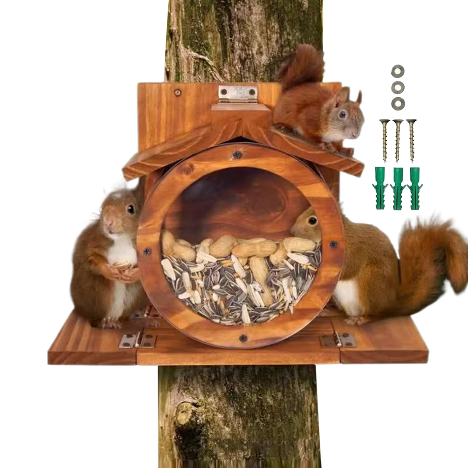 Mangiatoia per scoiattoli in legno, con fori di ventilazione, scatola resistente alle intemperie per noci, pannocchie, fieno, cibo, scoiattoli, giardino, recinzione, albero, cortile