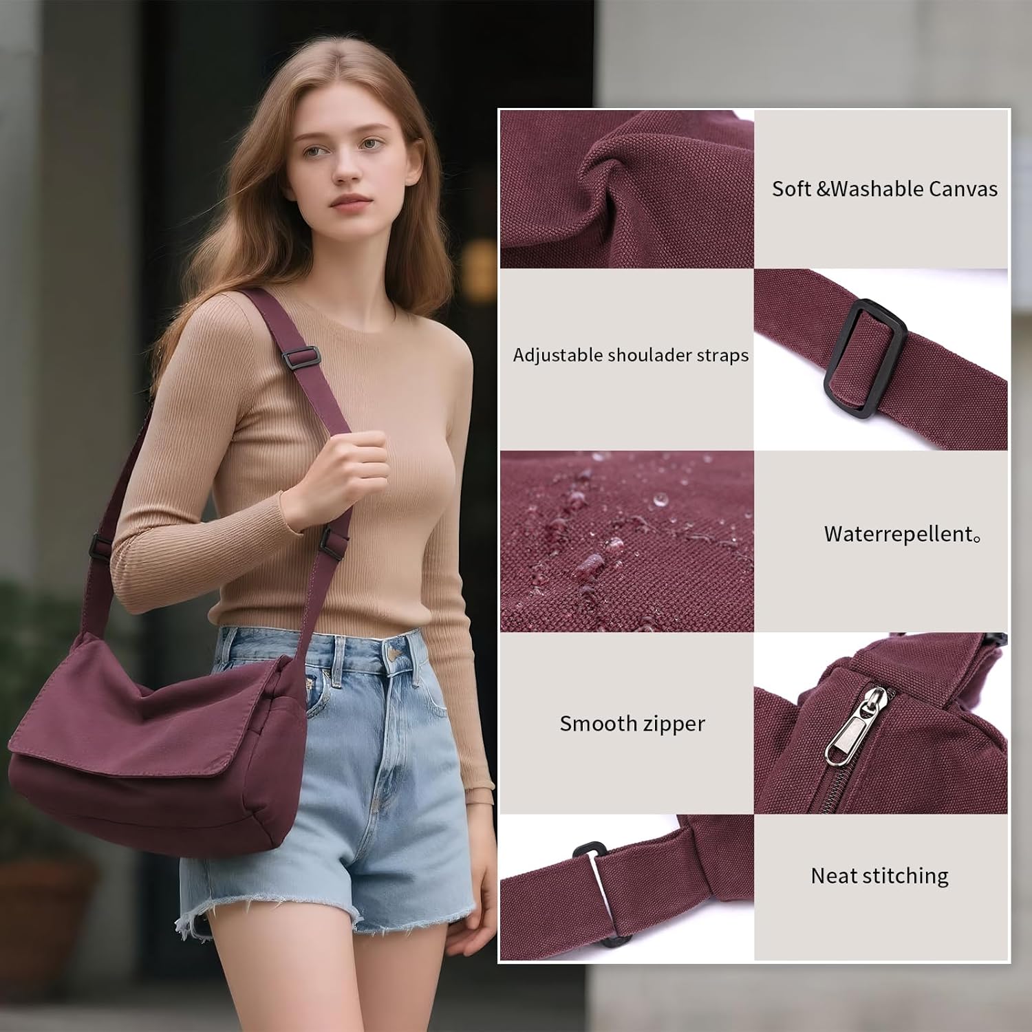 Canvas Messenger Bag for Women Men Vintage Satchel Bag Aesthetic Crossbody Shoulder Bag Casual Sling Bag