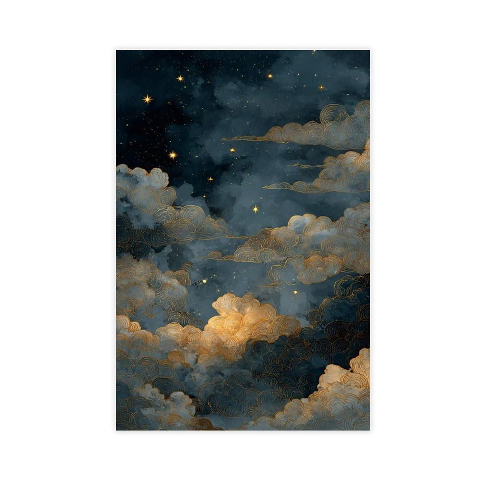 Bareronor Golden Celestial Cloud Canvas Poster Bedroom Decor Landscape Office Room Decor Gift 20" L X 30" W