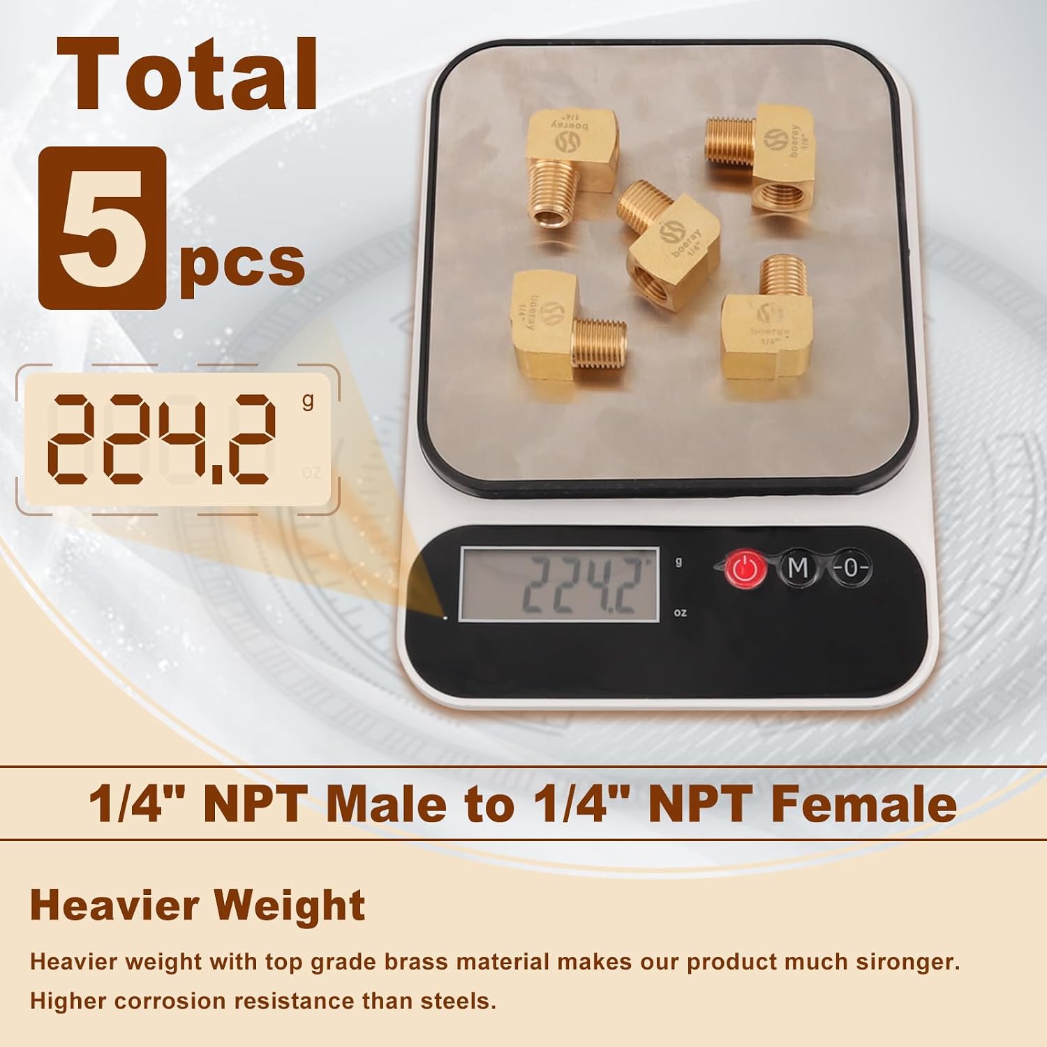 5pcs 1/4” Brass Fittings 90 Degree Barstock Street Elbow 1/4" NPT Male Pipe to 1/4" NPT Female Pipe 1/4 NPT Elbow Forged Brass Pipe Fittings