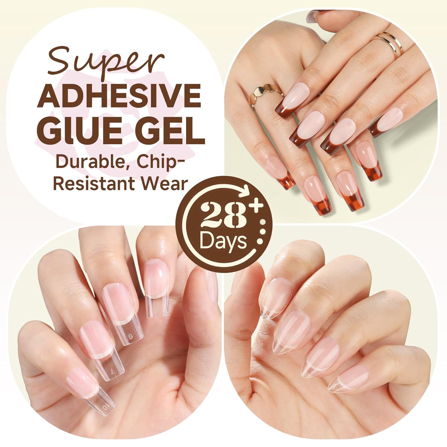 UNA GELLA 6 in 1 Nagelkleber für Kunstnägel, 15ml UV Gel Nagelkleber Langanhaltend Superstark mit Pinsel als Base Coat, für Fake Nails & Soft Gel Tips, Aushärtung mit Lampe erforderlich