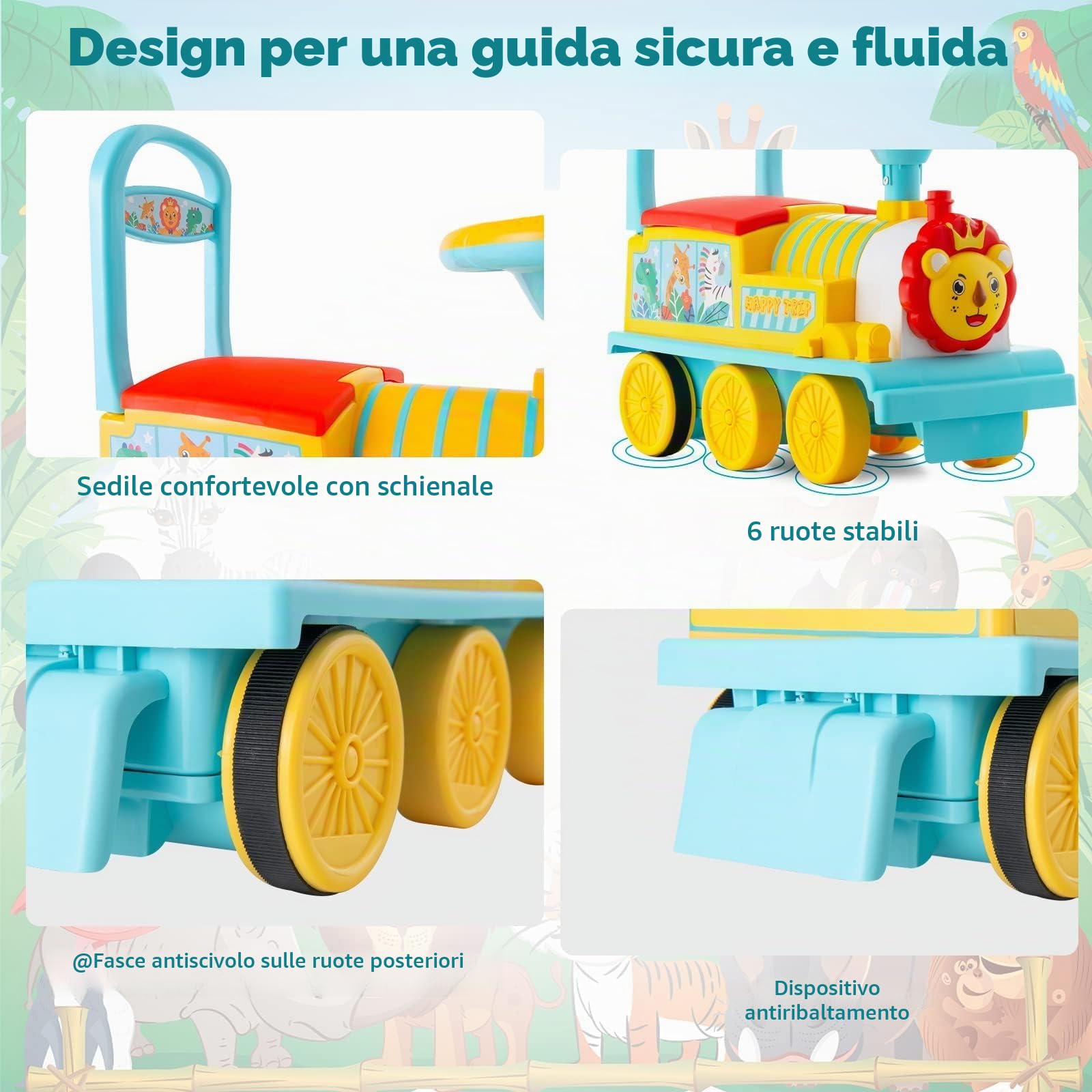RELAX4LIFE 2 in 1 Macchina Elettrica per Bambini e Trenino Elettrico per Bambini con 16 Pezzi di Binari, Musica, Luci, Pedali Retrattili, 2 Anni+ (BLU 3)