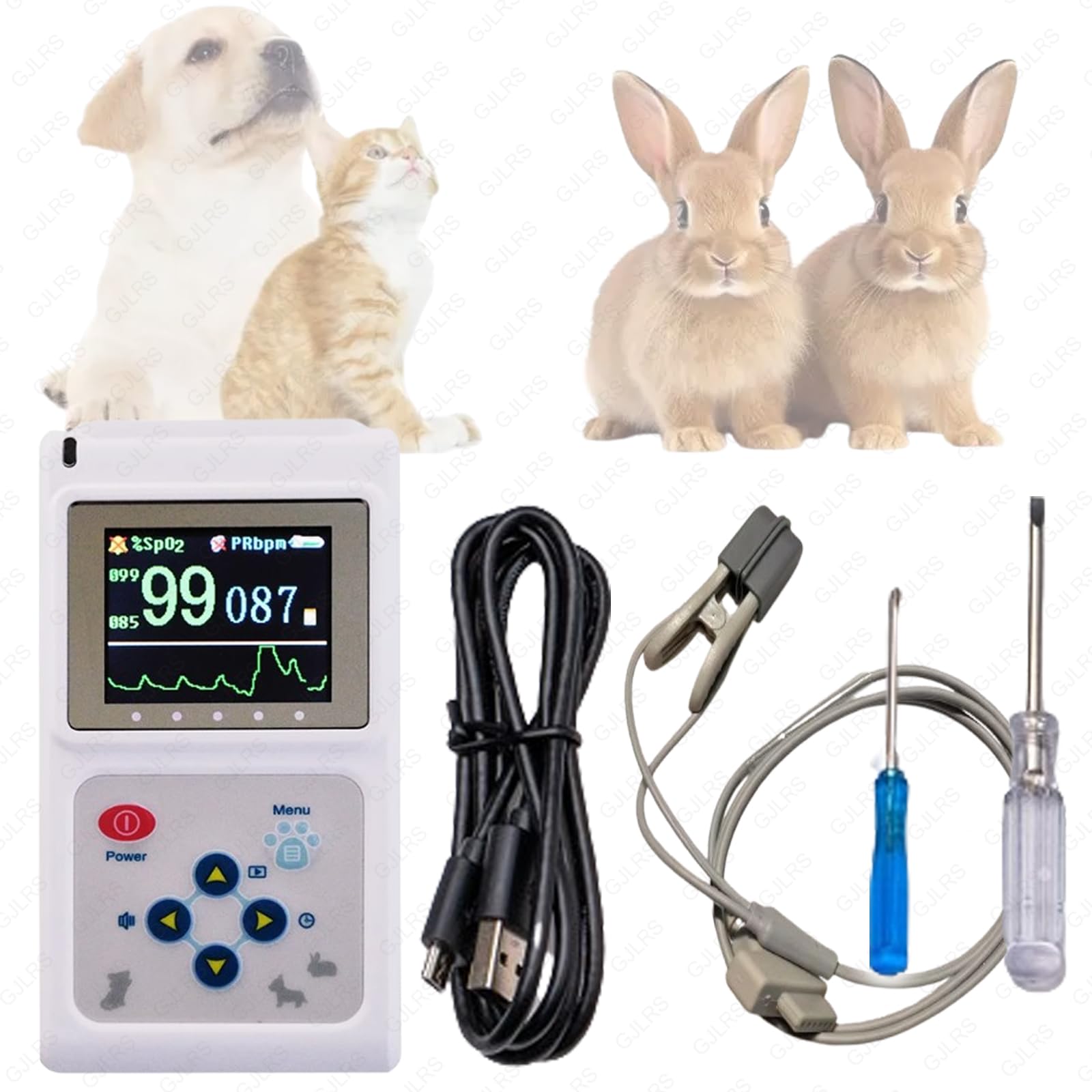 Oxymètre de pouls vétérinaire Portable, oxymètre de pouls, capteur auriculaire/Lingual, Plage de Mesure SpO2 0-100%, résolution 1%, Rechargeable, Surveillance précise de la santé des Animaux