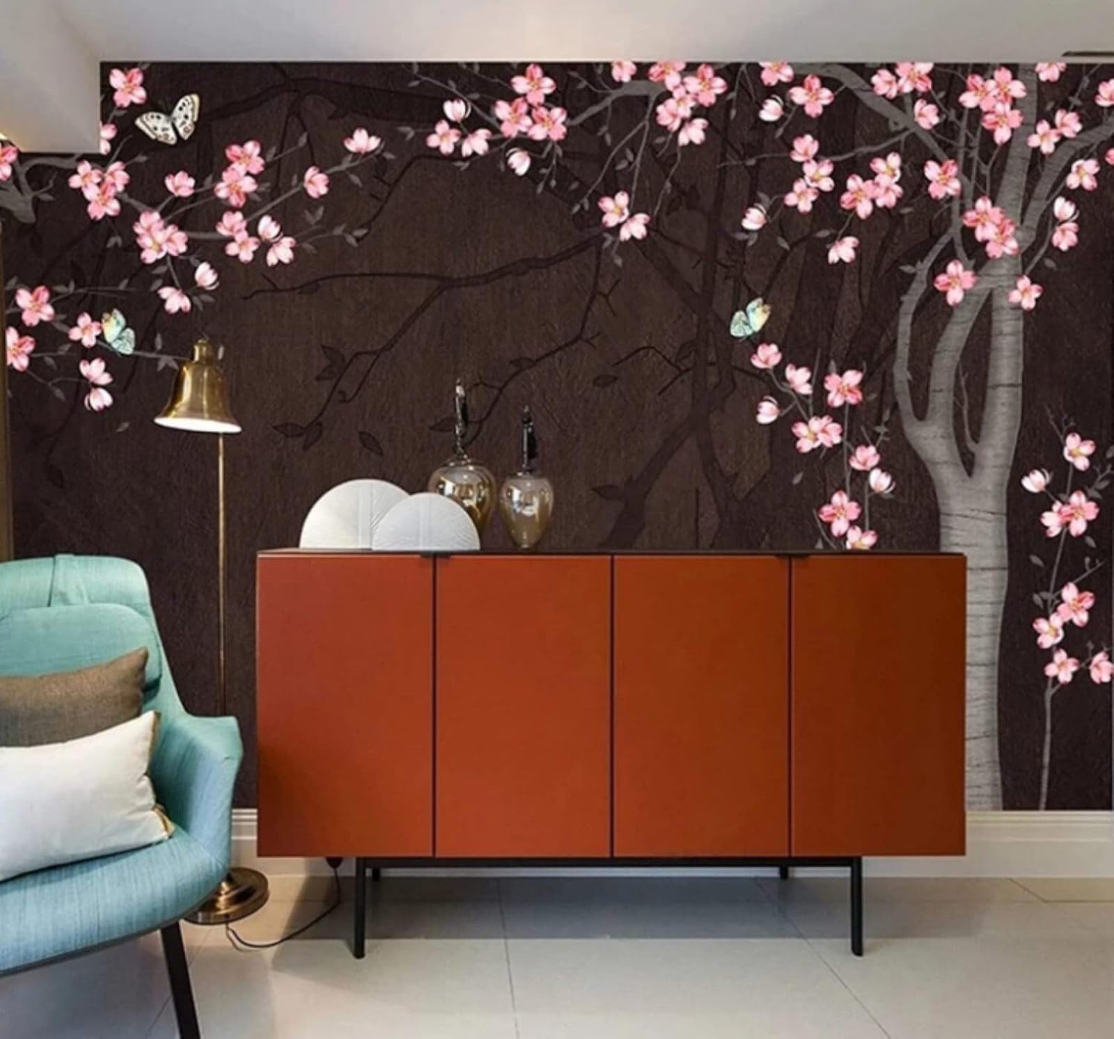 XLMING Retro Three Dimensional Trees Flowers Butterflies 3D Wallpaper Luxury Silk Study Dining Feature Sofa Grey Bedroom Living Room Tv Decorative Wall-200cm×140cm