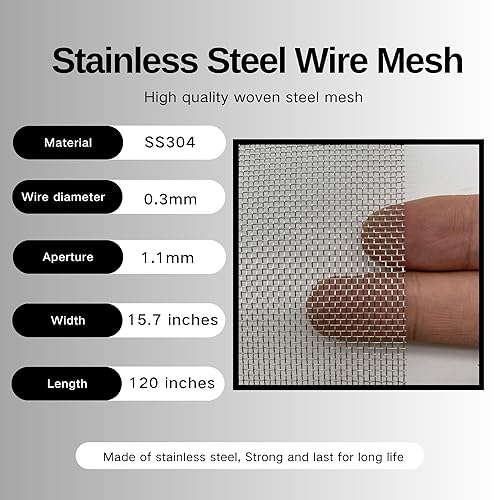 Miniatura 5 de Pantalla de malla de alambre 304 de malla de acero inoxidable 20 - 15.7 pulgadas x 10 pies