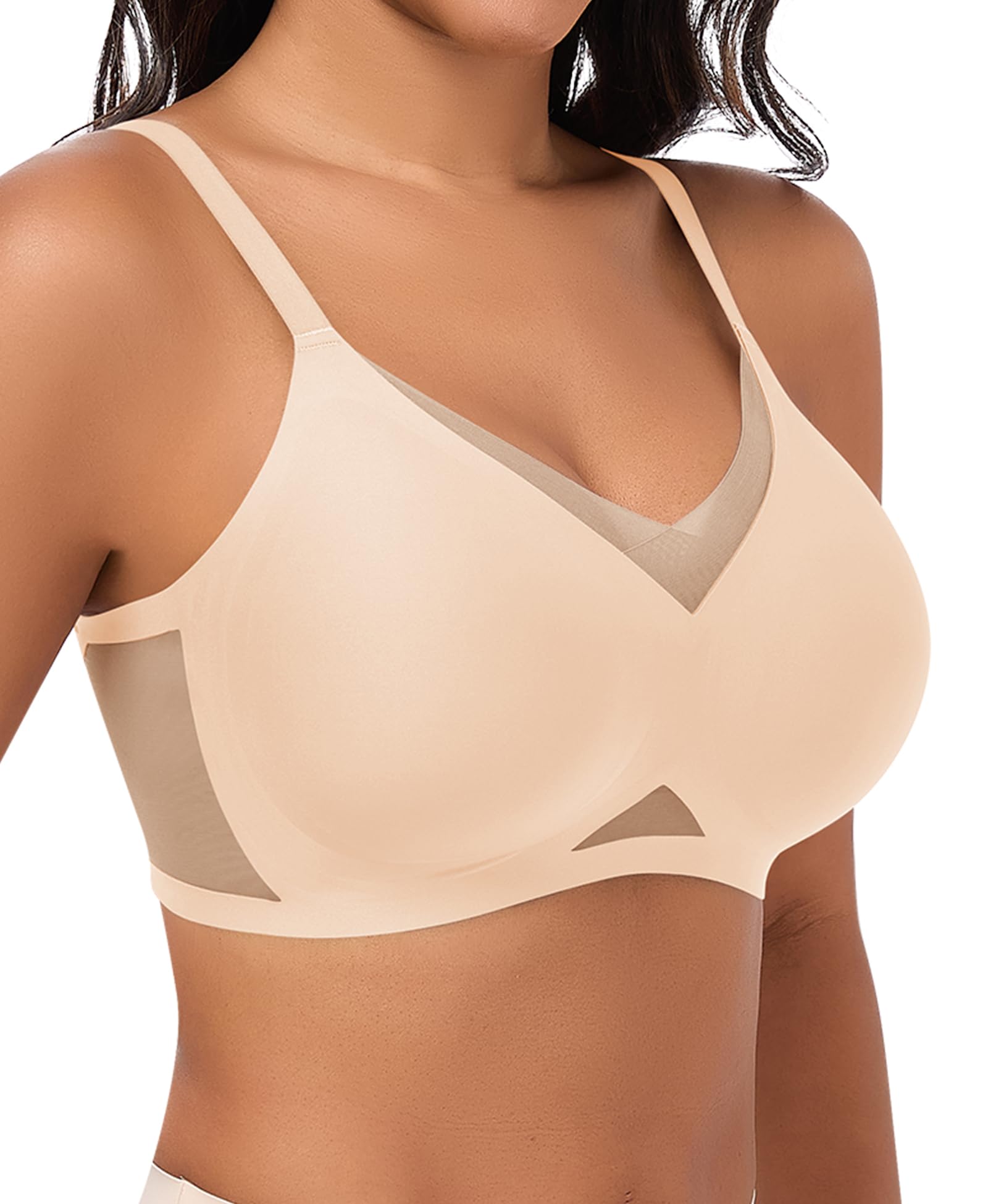Jiuday Bequem BH ohne Bügel Spitze Mesh Damen BHS Große Brüste Starker Halt Soft Nahtloser Push Up BH ohne Buegel Gepolstert Stütz Bügellos Bralette