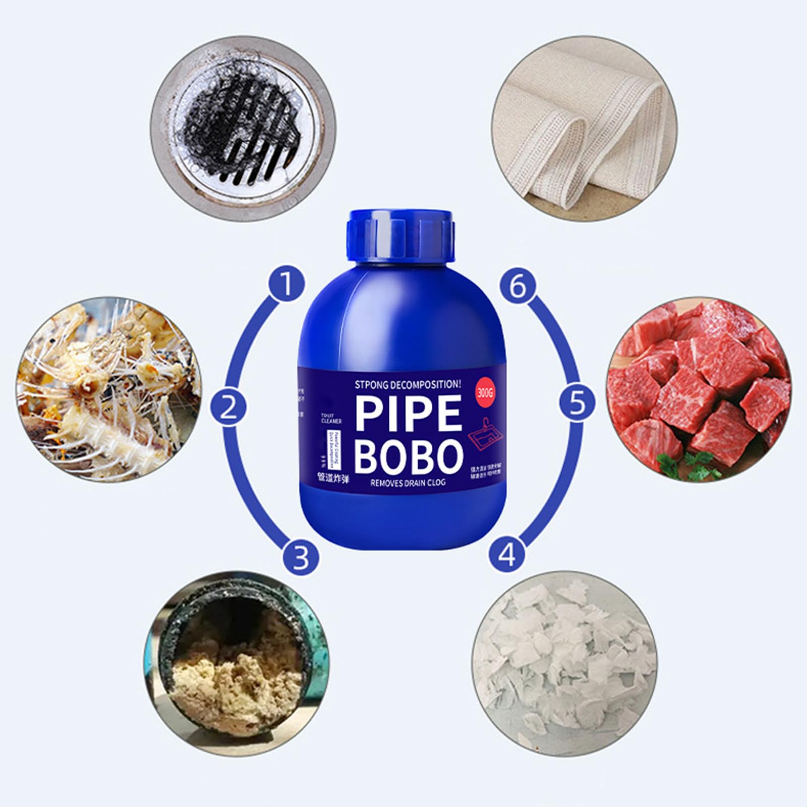 300g Pipe Bobo Cleaner, Pipe Bobo Drain Unblocker, Rohrreiniger Extrem Stark, Starker Abflussreiniger, Leistungsstarker Waschbecken- Und Abflussreiniger, for Den Außenbereich, Küche (3PC)