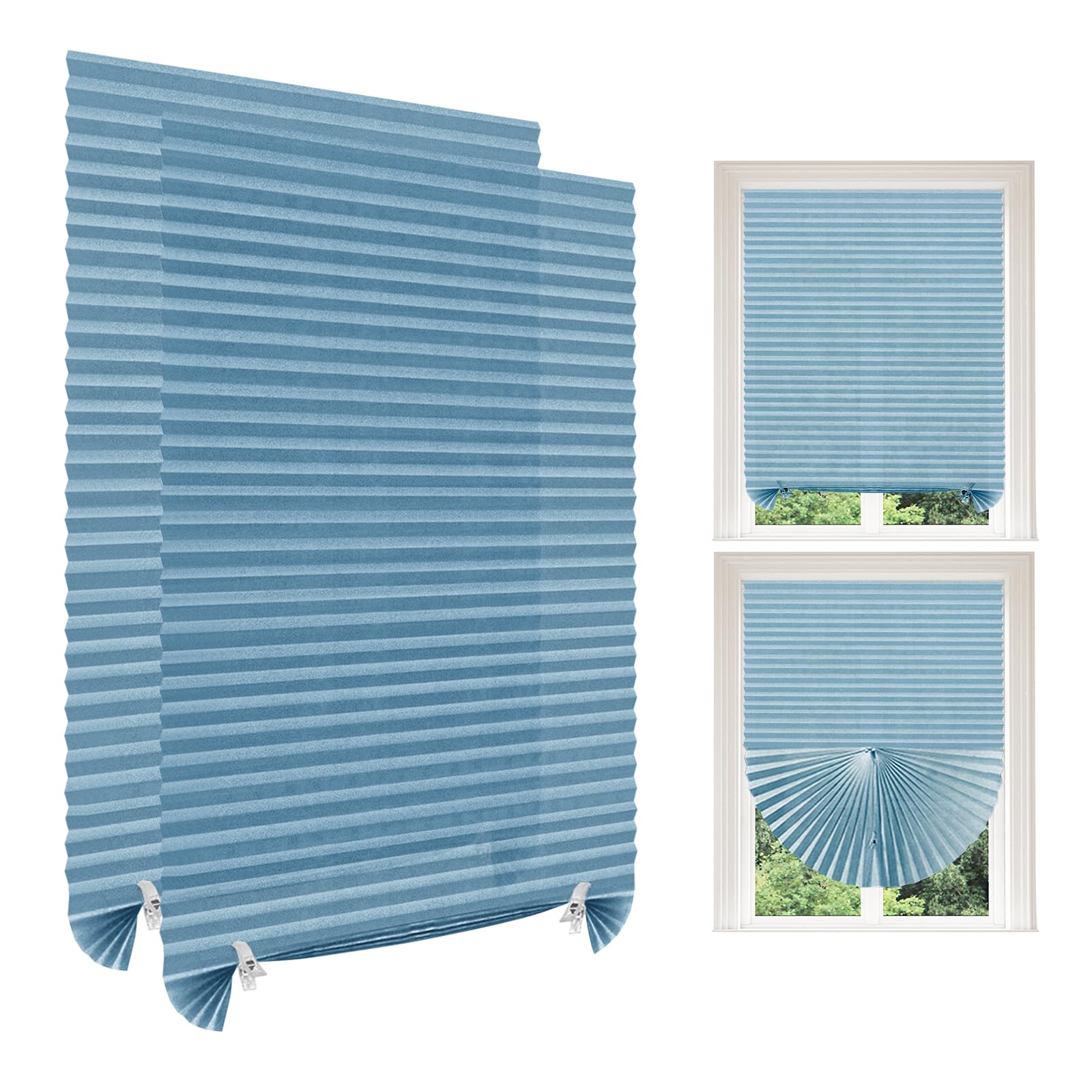 Gyrategirl No Drill Blinds for Windows, 2PCS Temporary Non-Woven Fabric Clip On Stick On Light Filtering Window Blinds No Drilling Window Shades for Bedroom Kitchen Bathroom Living Room Nursery Office