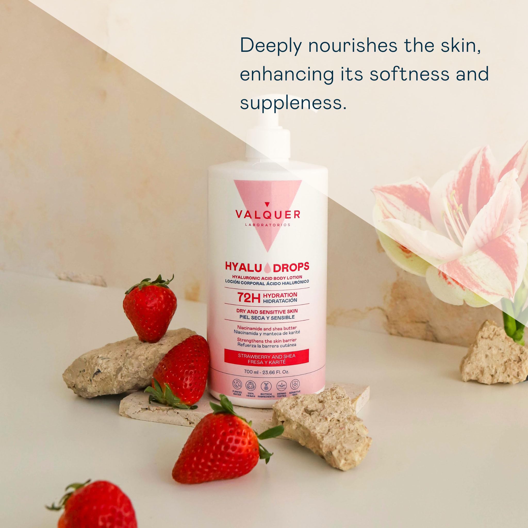 VALQUER Hyaludrops Moisturising Body Cream Strawberry & Shea Butter, White, 700 ml (Pack of 1) - Image 4