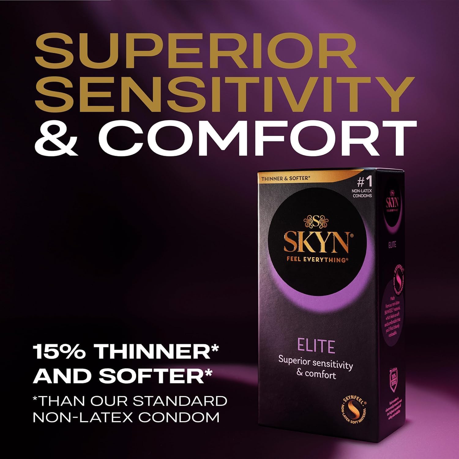 Skyn Elite Lubricated Condoms — Ultra Thin, Non-Latex Condom — 50 Count