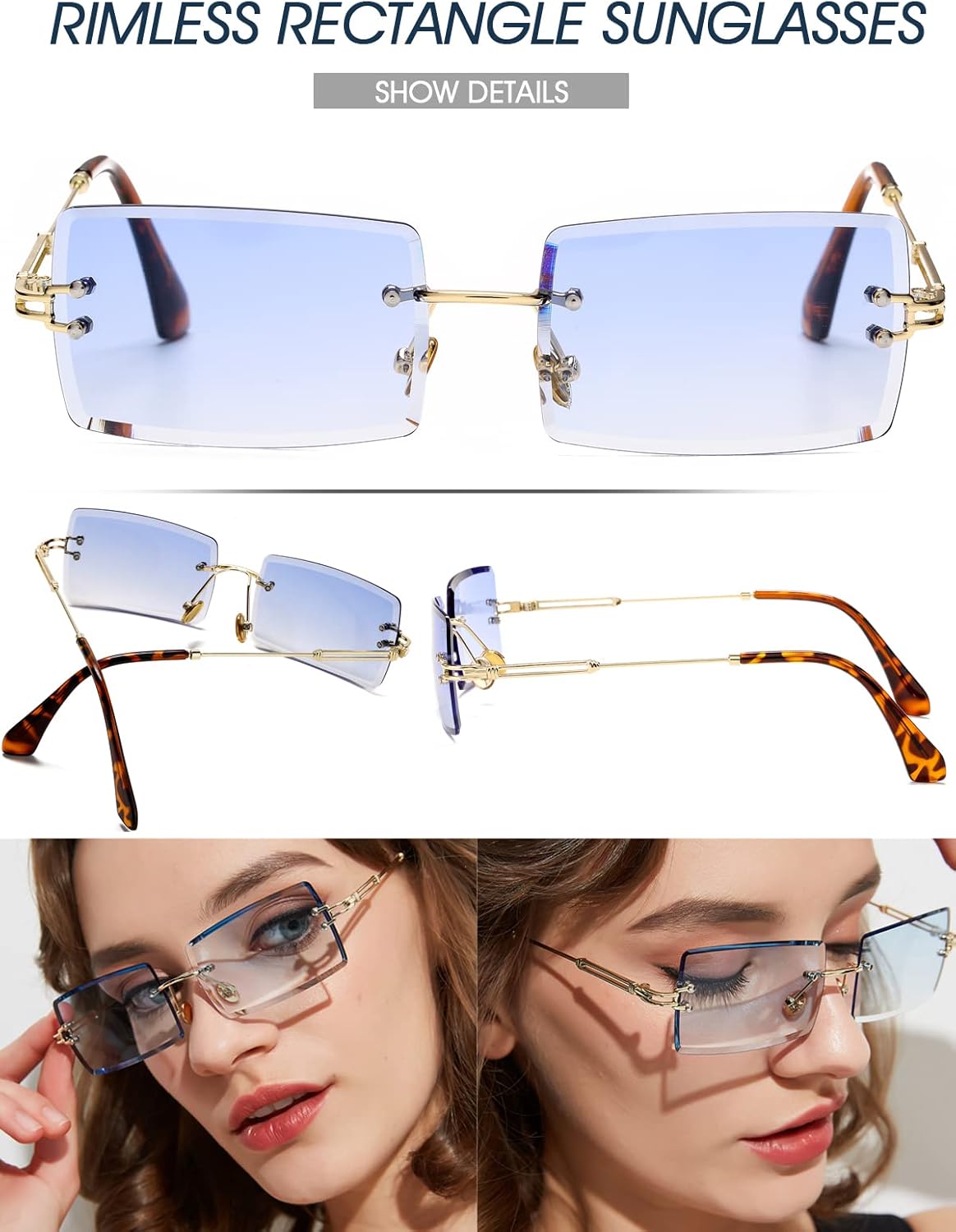 PORADAY Rectangle Sunglasses for Women Men Vintage Rimless Square Sun Glasses Candy Color - Image 6