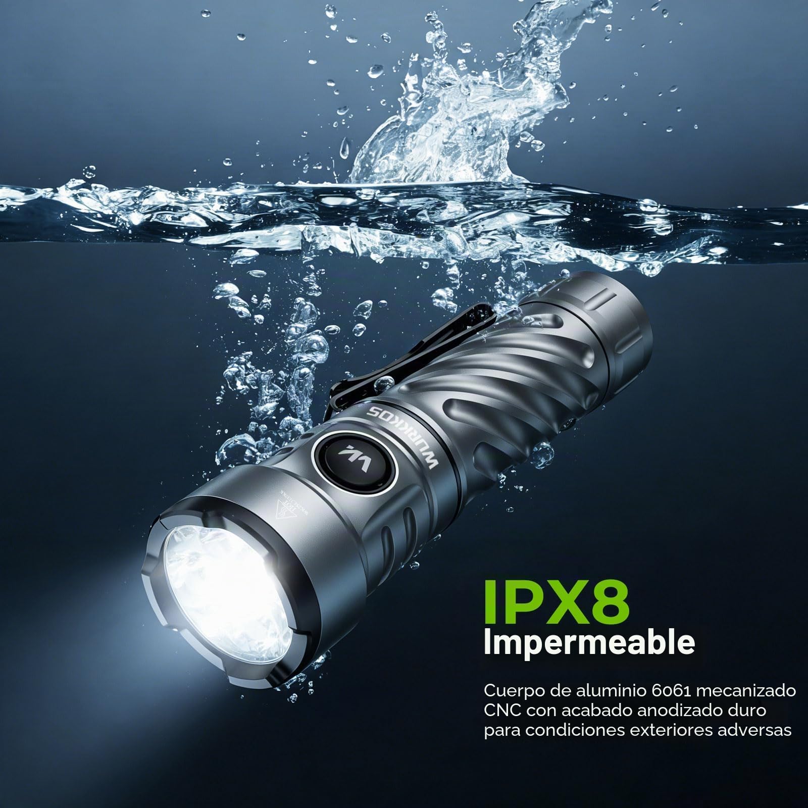 Wurkkos TS26 3470lm Linterna LED Recargable, IPX8, USB-C | Batería 5000mAh, alcance 194m, Anduril UI, cuerpo de aluminio aeronáutico, ideal para camping y emergencias
