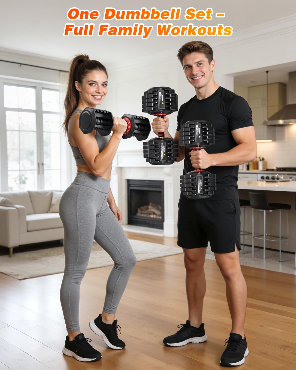 Adjustable Dumbbell Set for Home Gym Strength Training | 25 to 90 lbs, one-hand adjustable, non-slip knurled grip, compact storage, ideal for full-body strength training