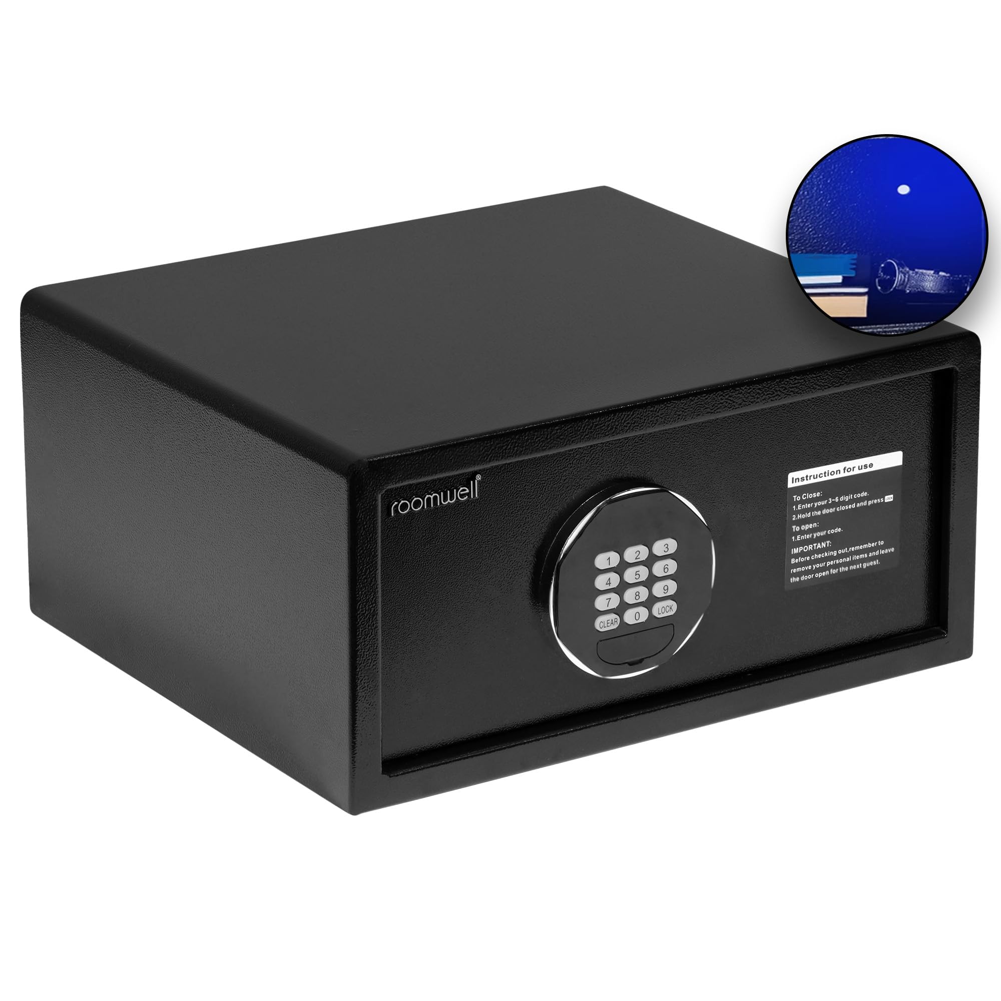 roomwellDigital Safe Box. 1 cu ft Waterproof Fireproof Safe for Home/Office/Hotel Documents, Jewelry, Money with Keypad Lock Robust Safe Lock with 17"W, 8" H & 15"D, Black