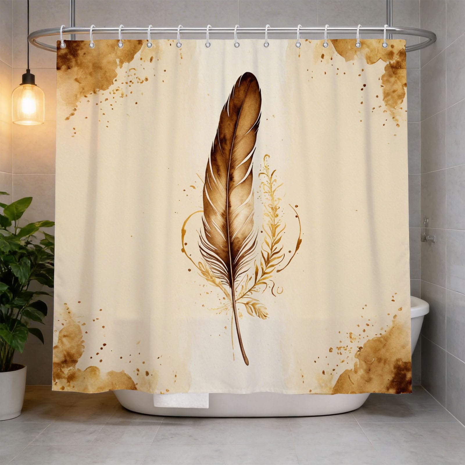 Hongduo 3D Feathers Pattern Shower Curtain for Stalls Bathtubs Chic Bathroom Decor Shower Curtain Set Polyester Fabric Waterproof 180x180cm/71X71 Inch with Hooks