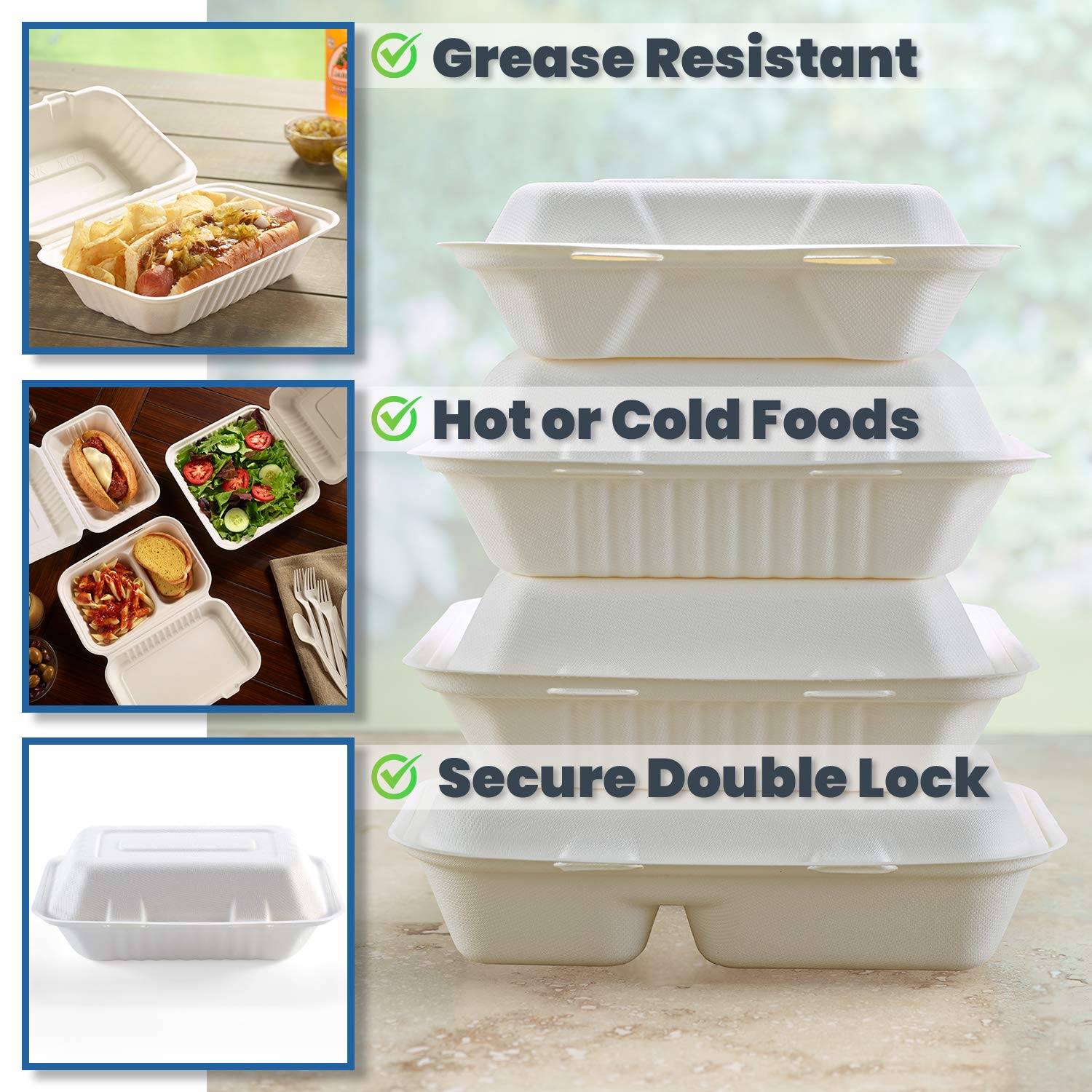 Buy 100 Compostable Clamshell To Go Boxes For Food [9X6"