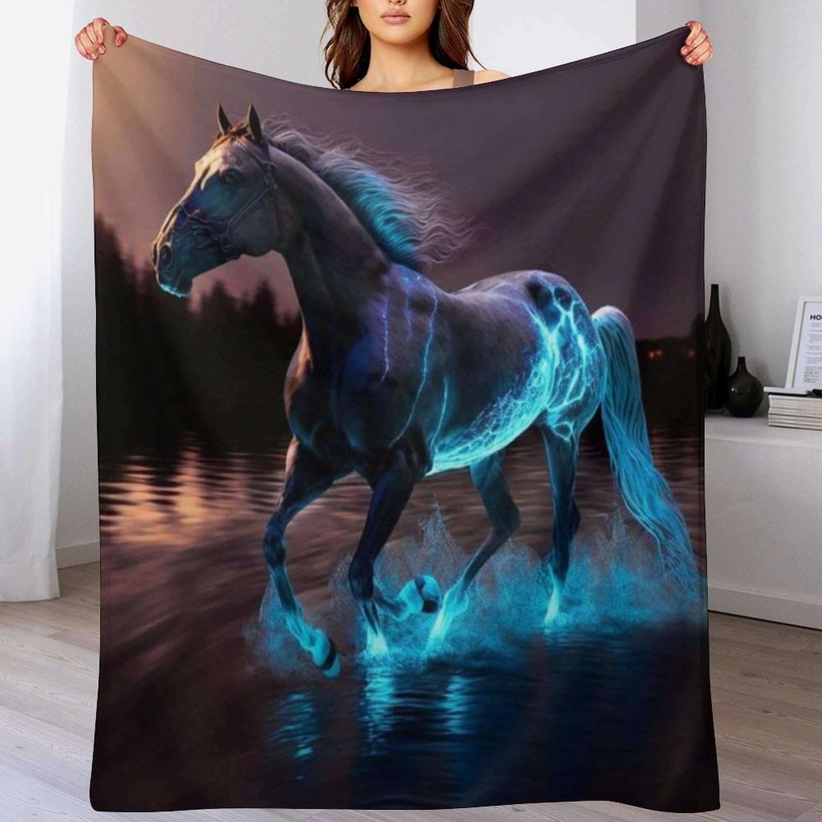 Couverture pour enfants adultes motif cheval - Cadeau idéal plaid moelleux