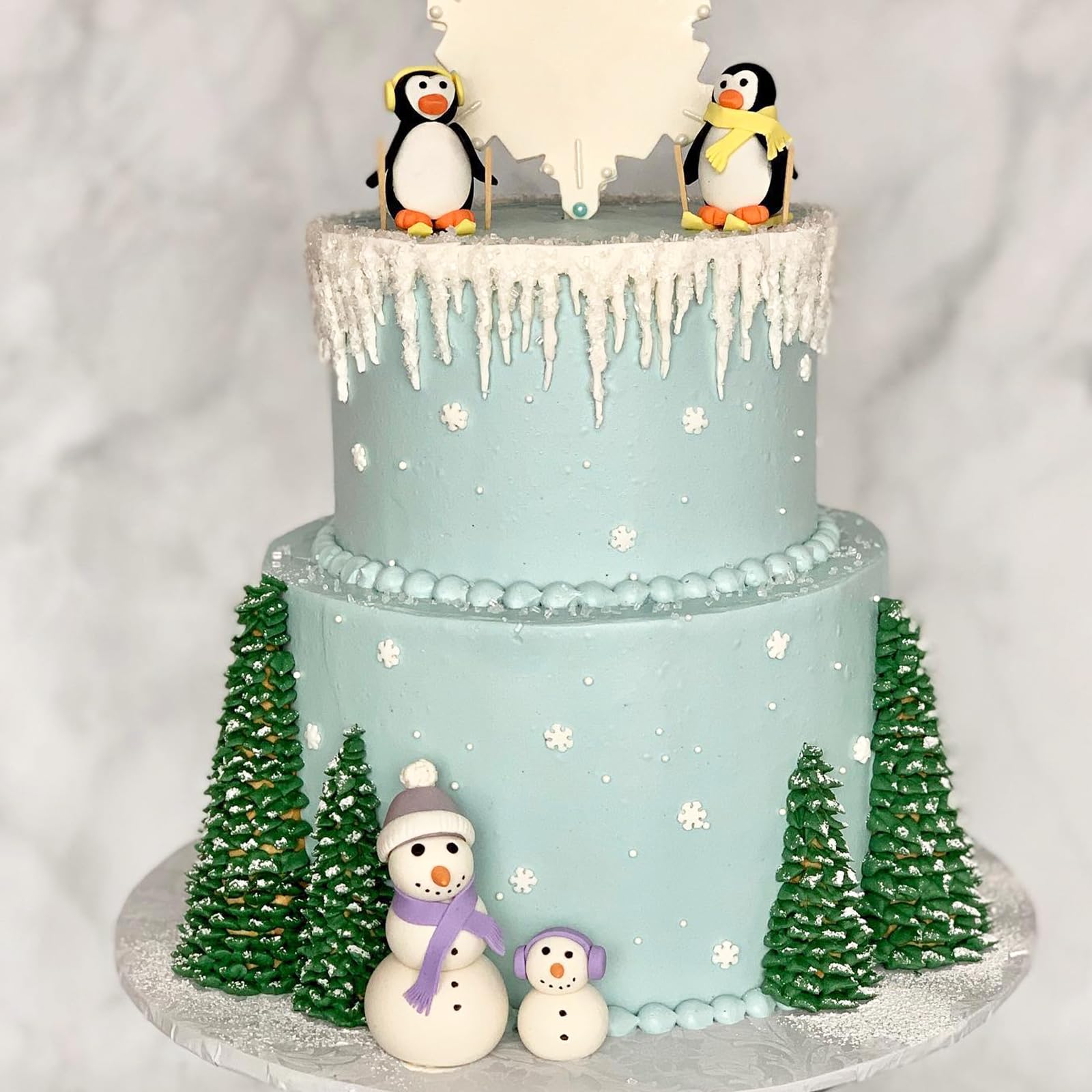 Moldes de silicona navideños, juego de 3 piezas con diseños de pingüino y copo de nieve, color gris