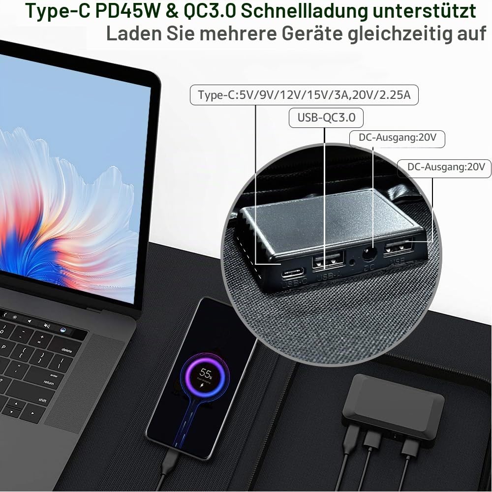 Yinleader 70W Falttragbares Solarmodul, 23% Umwandlungseffizienz, Wasserdicht Tragbares Ladegerät Solarstrom Solarpanel für Camping, Wohnmobil Outdoor Aktivitäten​ Roadtrips