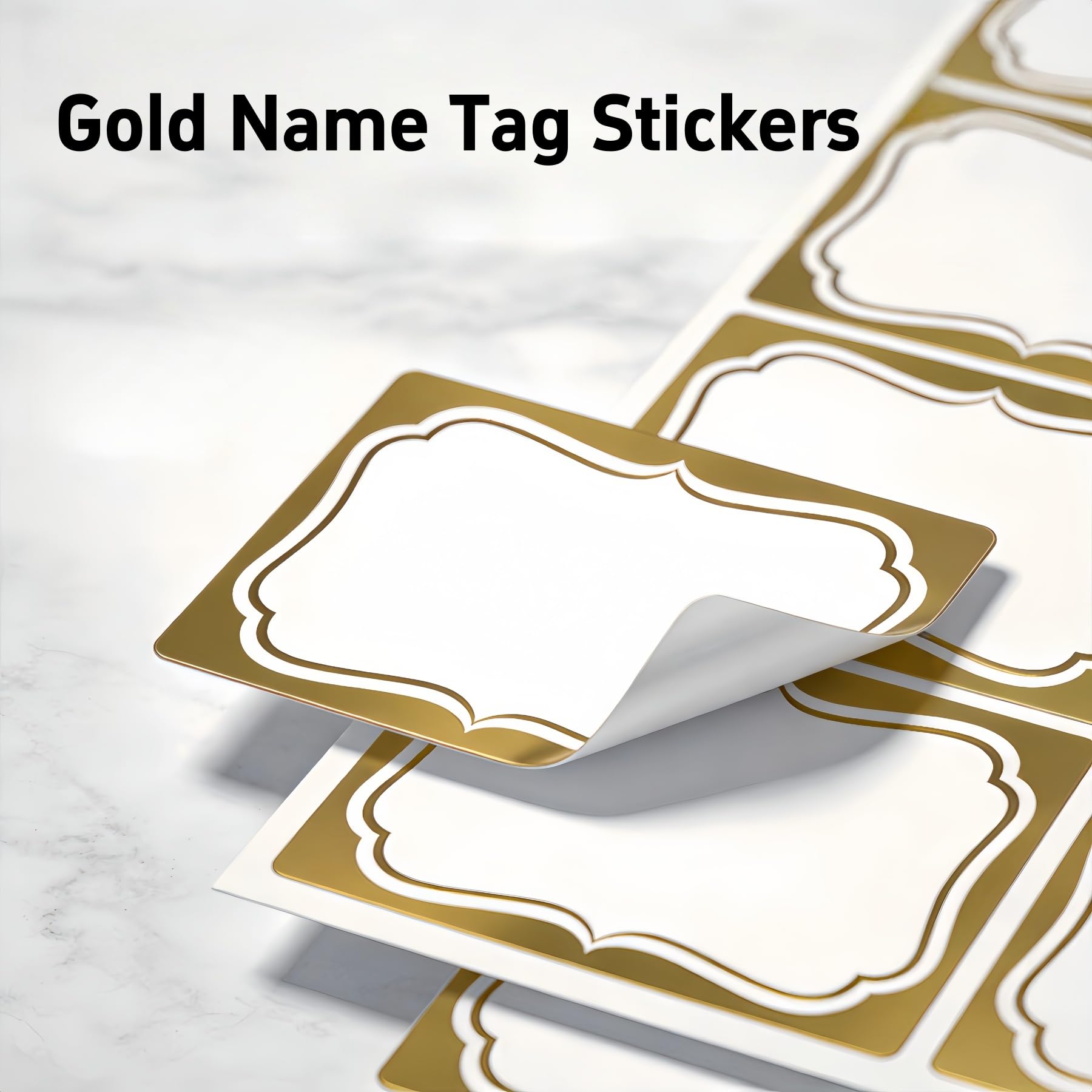 Goldene Namensschild-Aufkleber, 200 Stück, 5,1 x 7,6 cm, große selbstklebende Namensetiketten mit elegantem Goldrand, leere Namensschilder für Klassenzimmer, Schule, Büro, Party, Konferenz