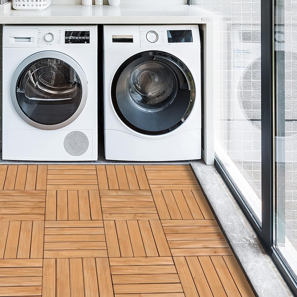Yaheetech Suelo de Madera 27 piezas para 2,6 m² Baldosas de Abeto 30 x 30 cm Piso Antideslizantes Terraza Piscina Jardín Patio Balcón Baño Madera — view 2