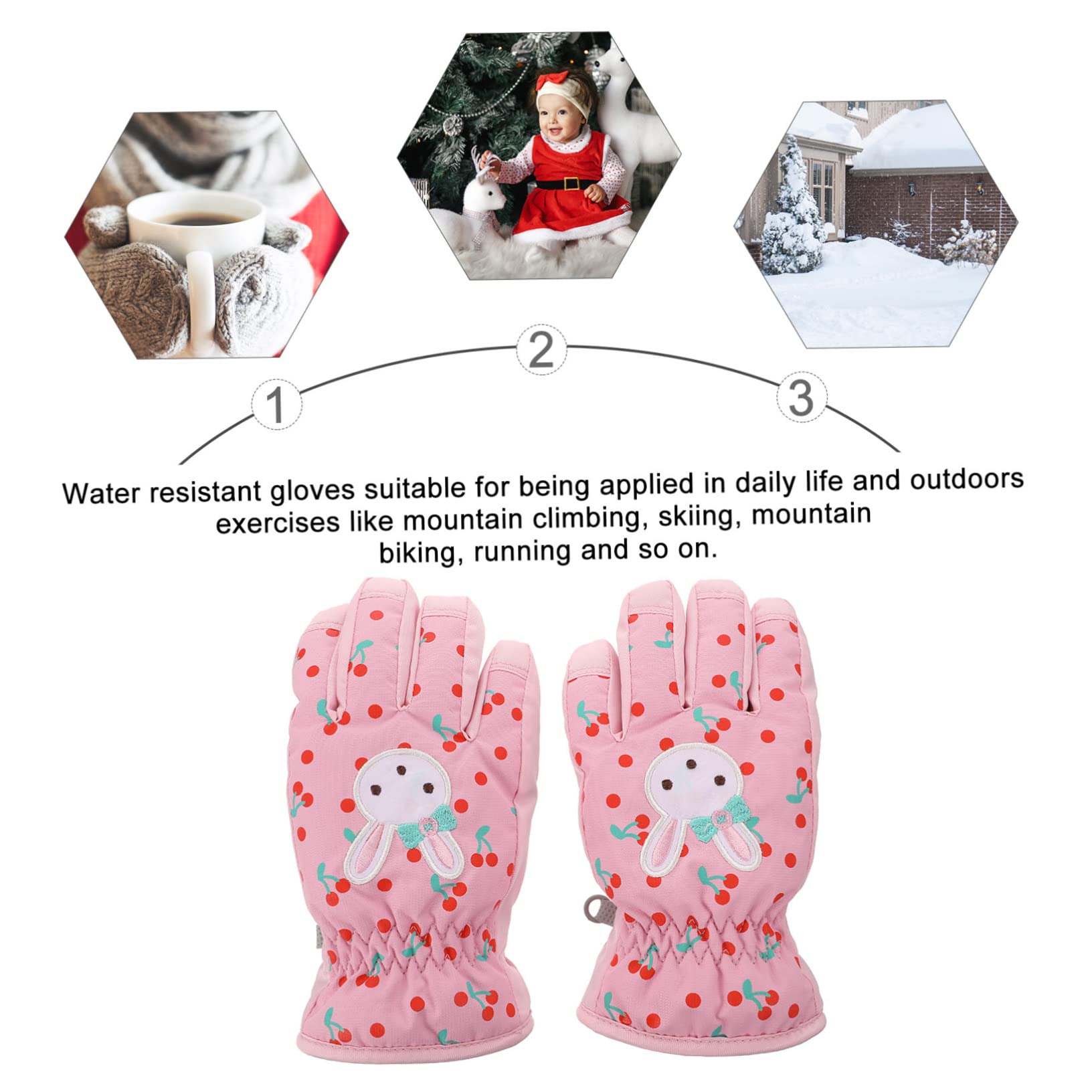 PACKOVE 3paare wasserdichte Und Winddichte Skihandschuhe Für Mädchen Warme Elastische Winterhandschuhe Mit Manschetten Und Rutschfester Handfläche Für Und Outdoor-aktivitäten Rosa