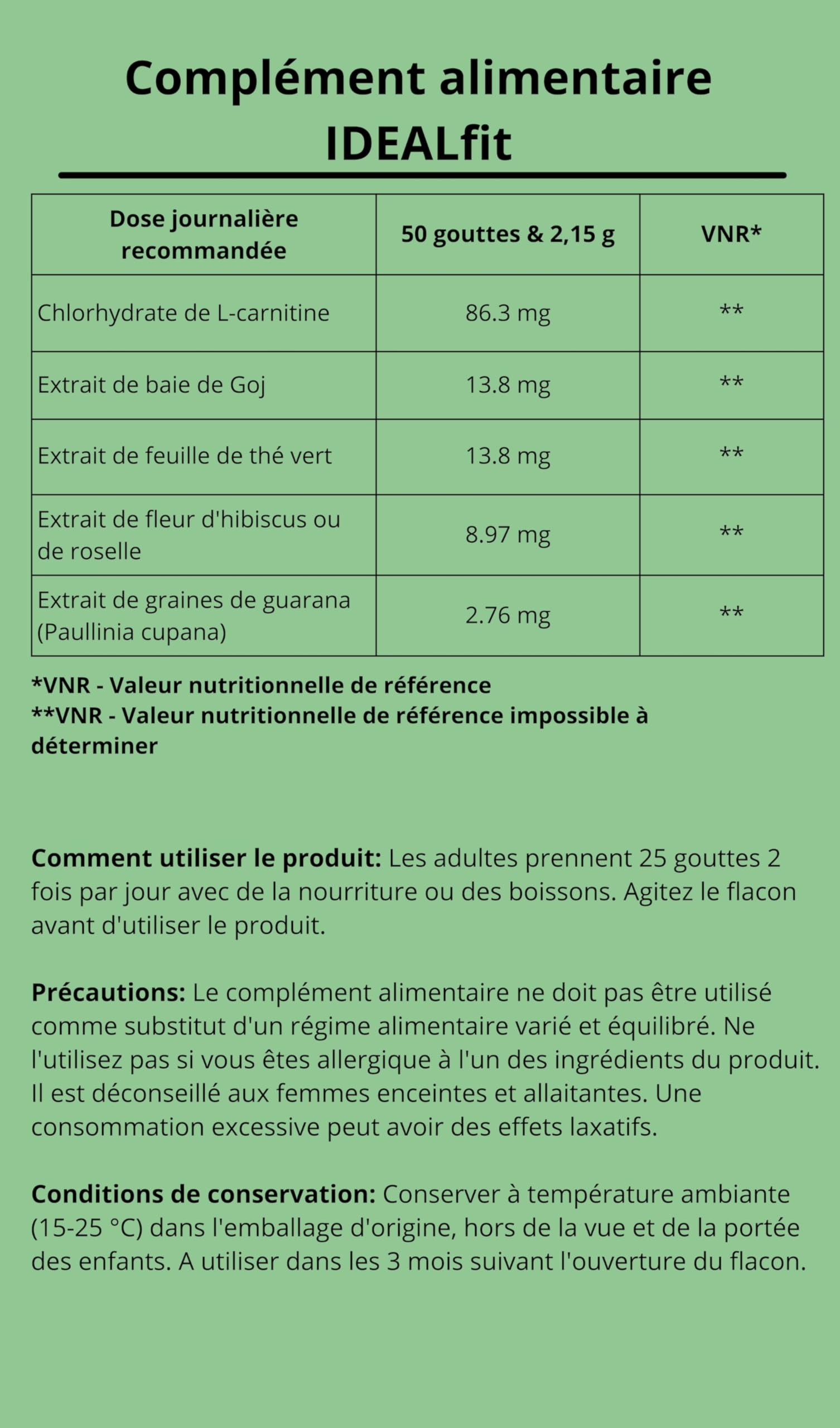 IDEALFIT tropfen von Idealica 100% natürliche Tropfen zum Abnehmen | Gewichtskontrolle und Appetitunterdrückung | L-Carnitin | Goji-Beeren | 20ml