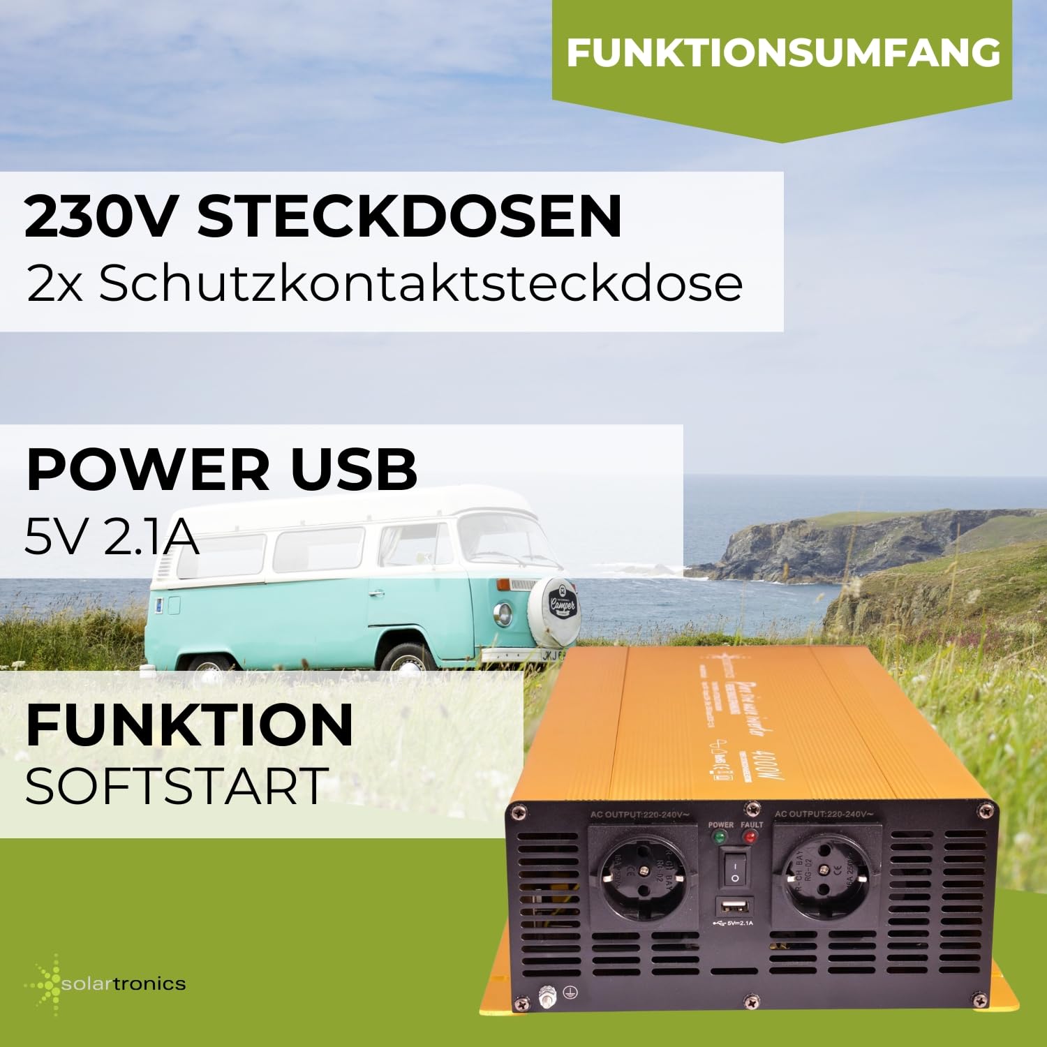 solartronics Transformateur de Tension 24V 4000/8000 Watt Sinusoïdale Pure Or Edition Nf Série Onduleur Onduleur