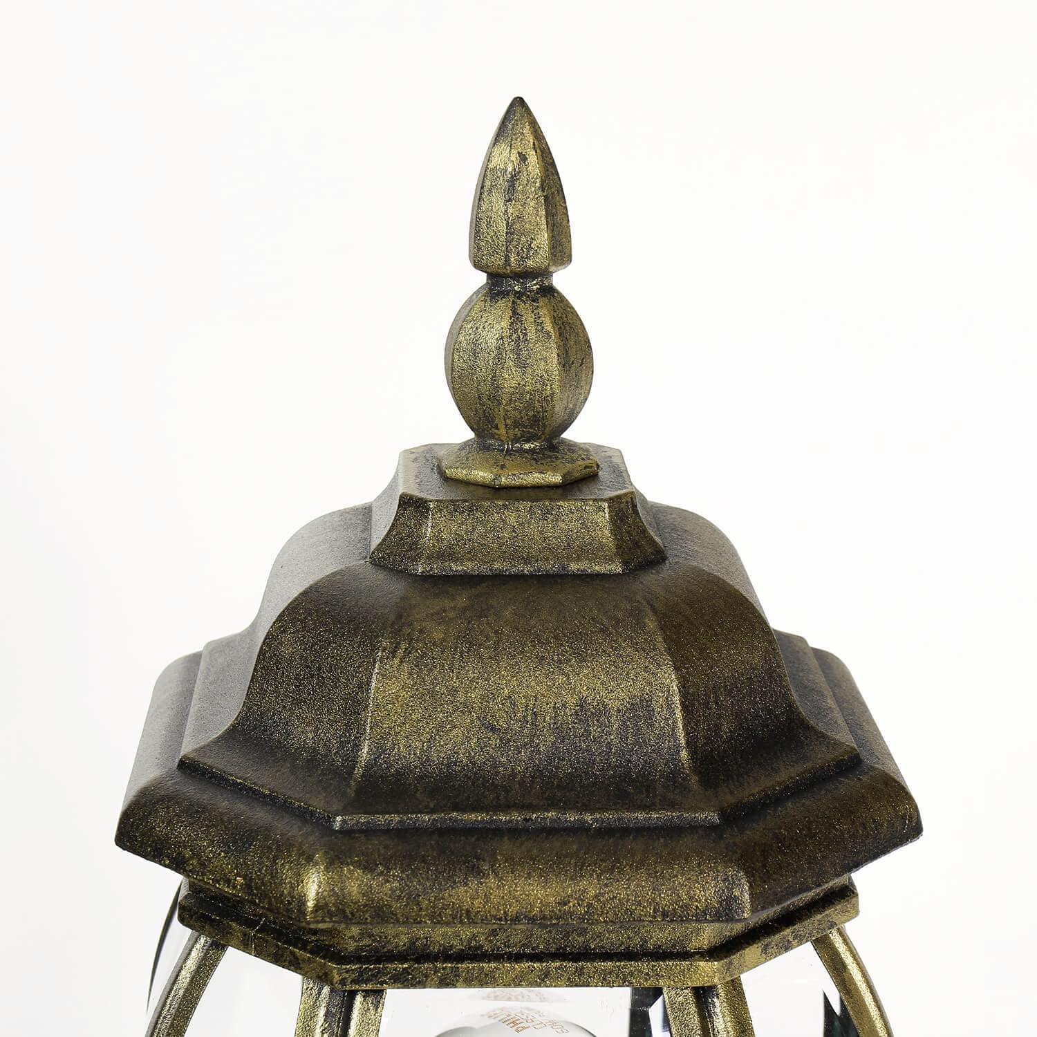 Licht-Erlebnisse Lámpara de sobremuro BREST Farola de estilo rústico en cristal y aluminio dorado antiguo E27 IP43 Lámpara de pie diseño retro para jardín
