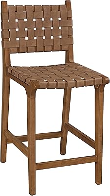 Ball & Cast HSA-1110-24B Home Kitchen Faux Leather Woven Counter-Height Barstool Set of 1, 24 inches, Brown