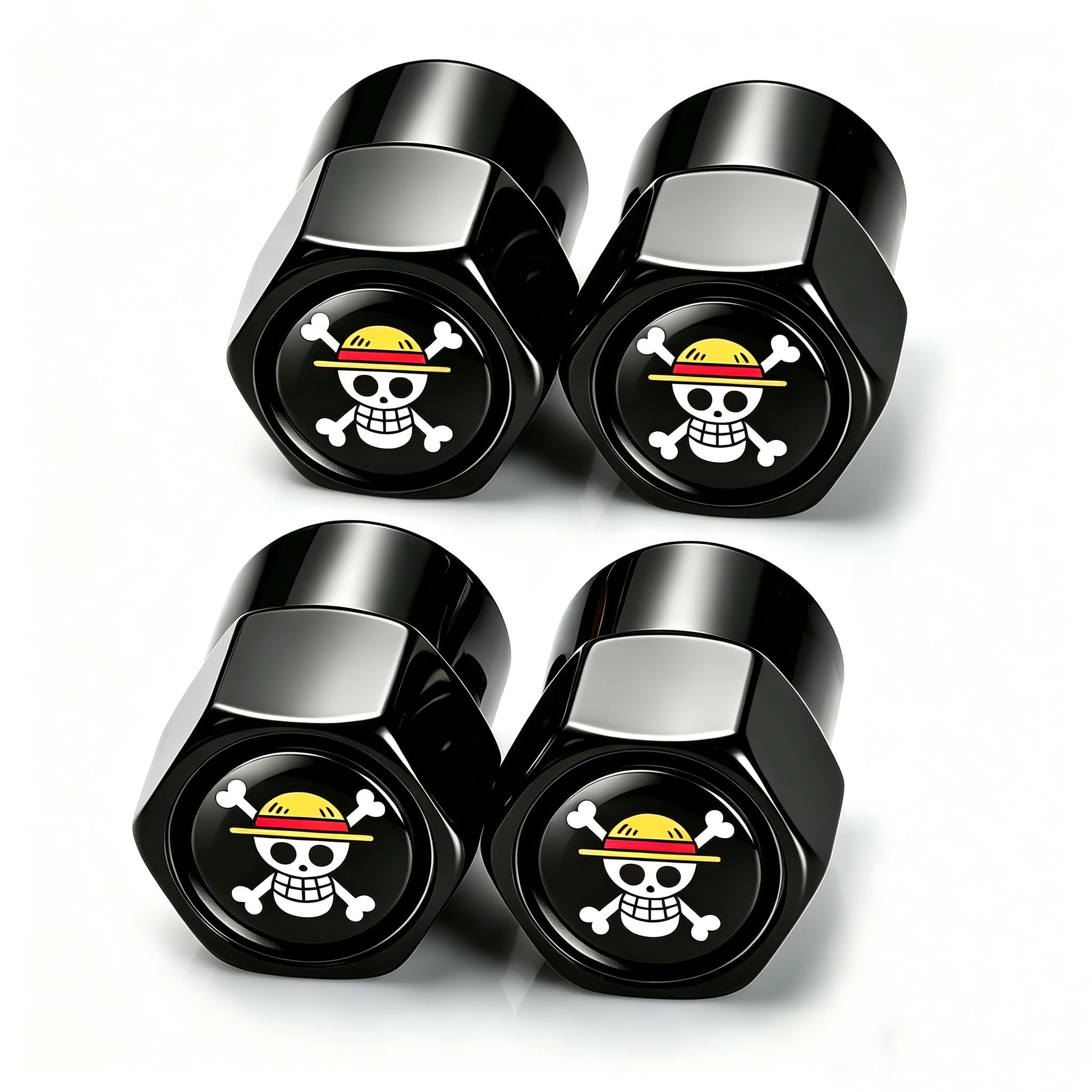 4PCS One Piece Straw Hat Pirates Skull Tire Valve Caps, Universal Car Motorcycle Bike Whe…