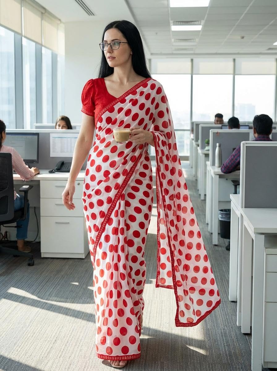Printed Georgette Lace Border Saree With Unstitched Blouse Piece-image-27