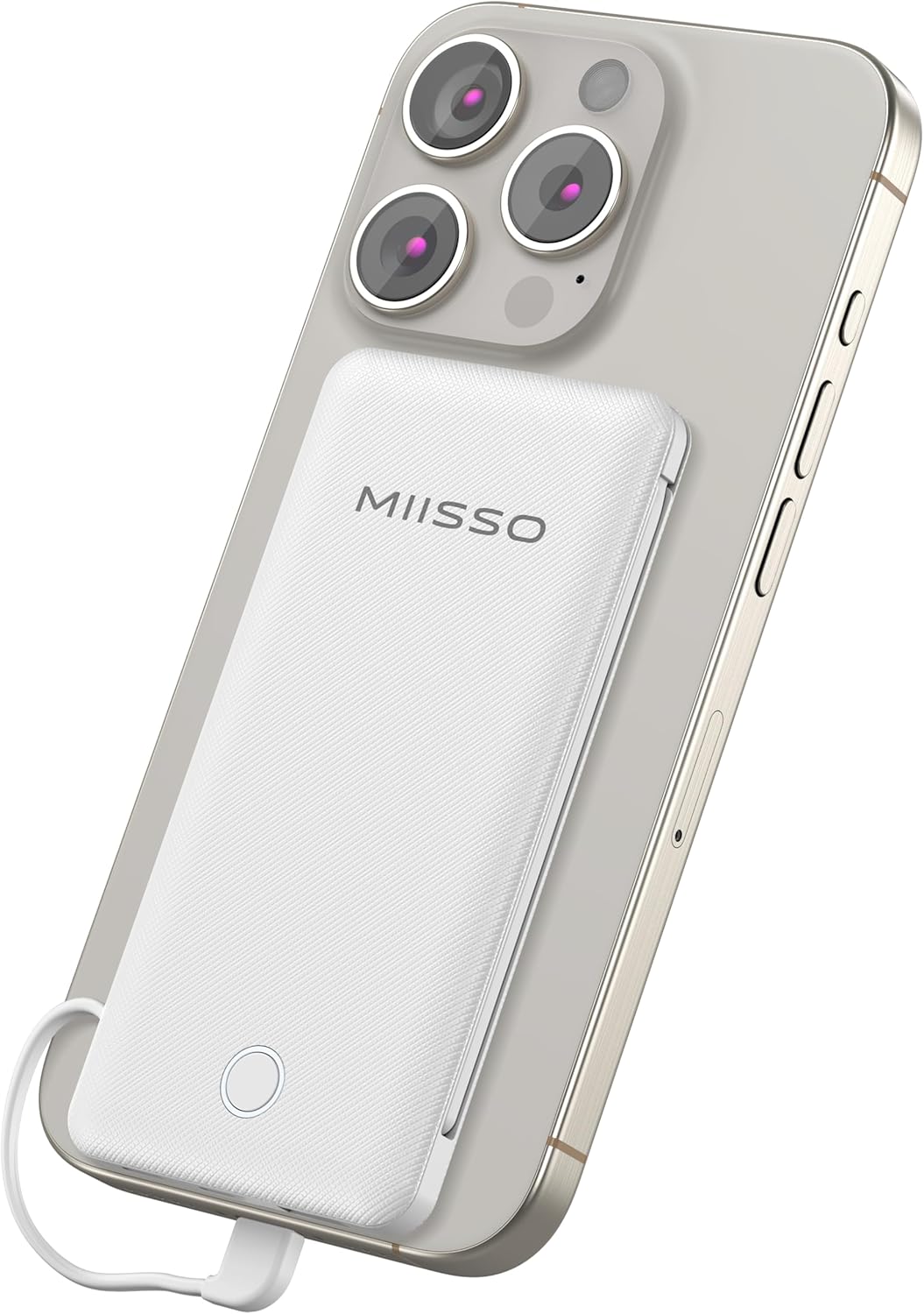 miisso 10000mAh Power Bank, Slimmest Portable Charger with Built-in Cables, USB C in&Out Charging Battery Pack, External Phone Powerbank Battery Pack Compatible with iPhone, Android Phone, White