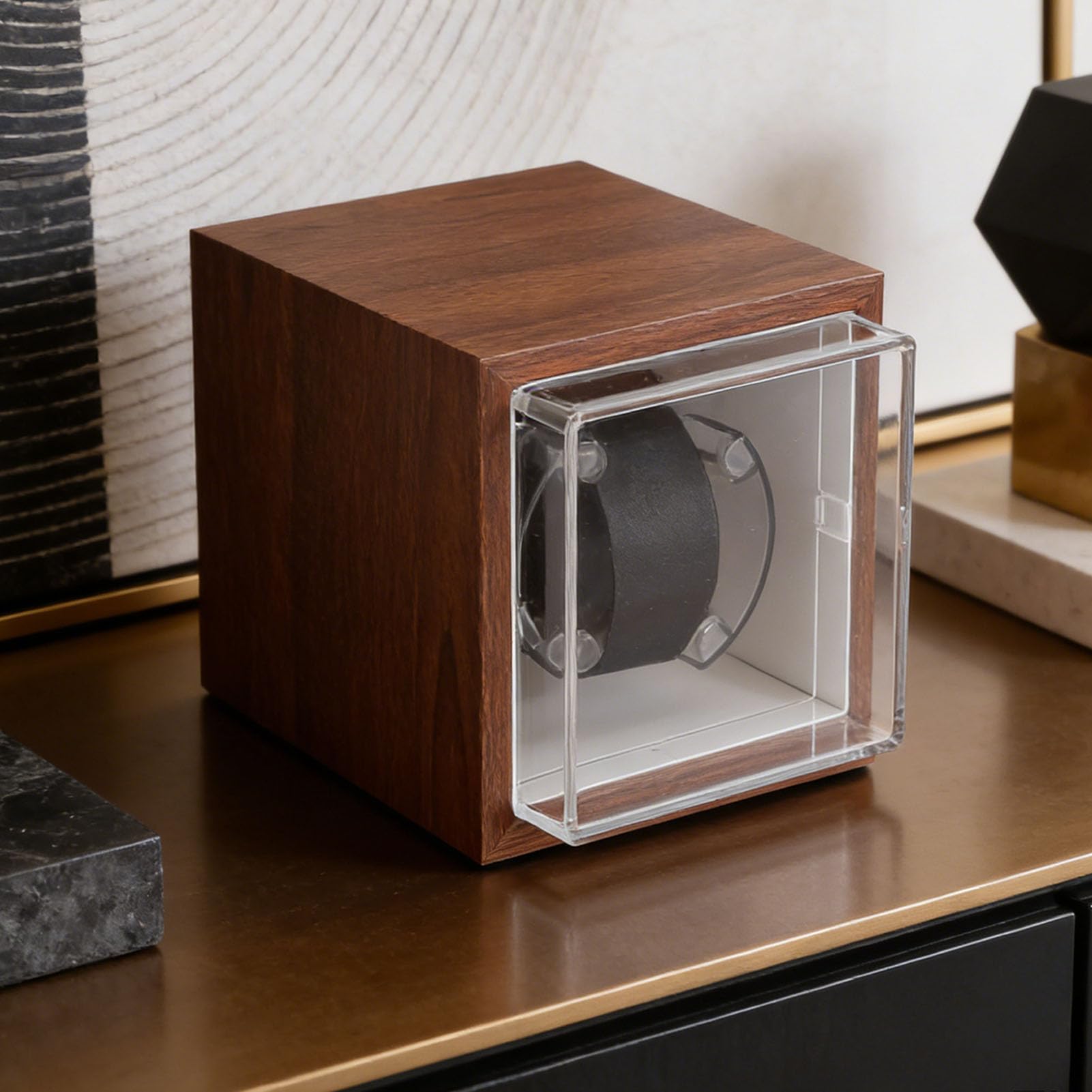 Rengue Premium-ABS-Uhrenbeweger, Leise, Tragbare Uhrenbeweger-Geschenkidee mit Antimagnetischem Design, 5 Rotationsmodi, Dual-Power-Kratzschutz für Besitzer Mechanischer Uhren