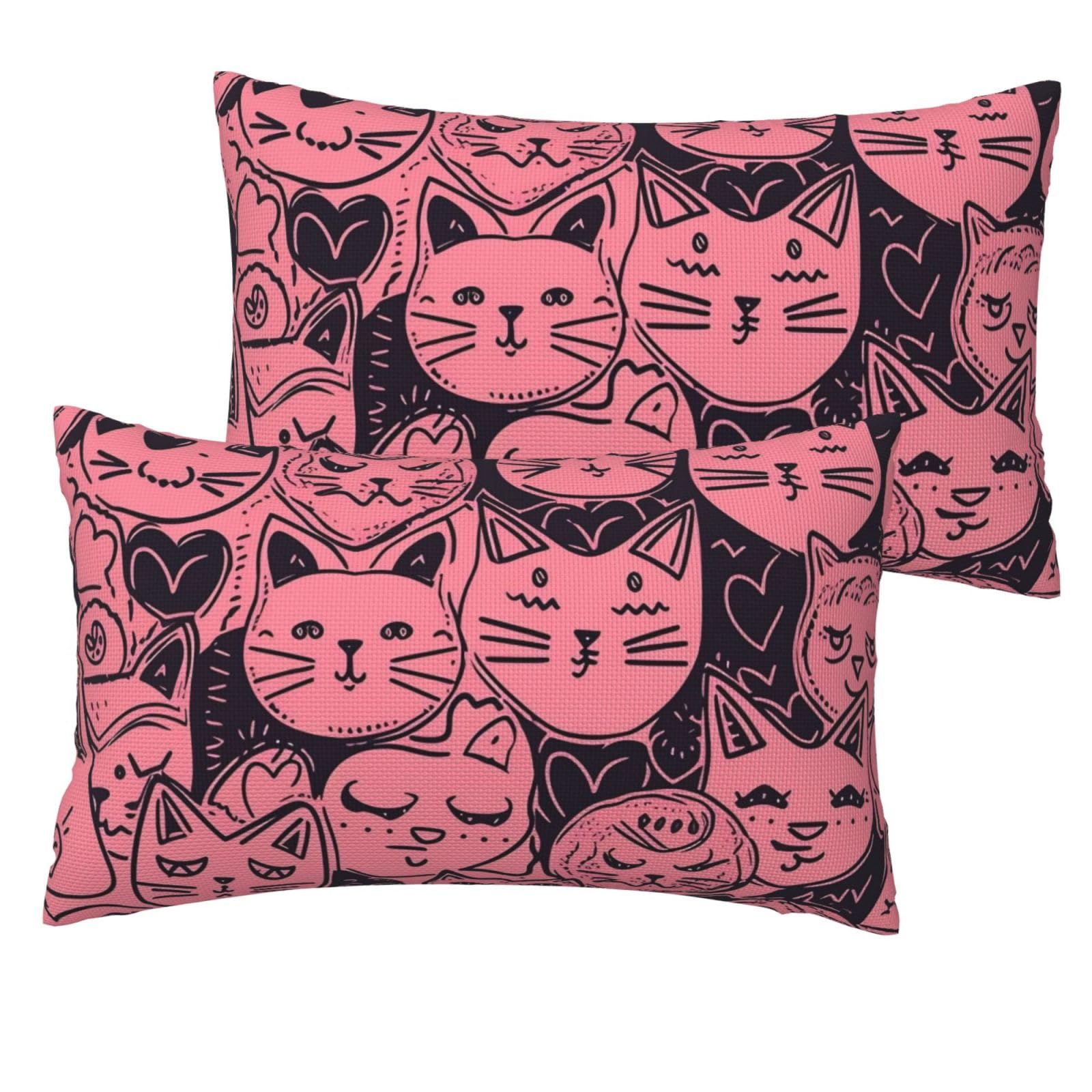 Linen Pillowcases Set of 2 Pillow Shams Breathable Soft Linen Pillow Covers with Envelope Closure Heart and Cat Pillowcases Standard Size 30x50 cm Cooling Washed Pillow Cases