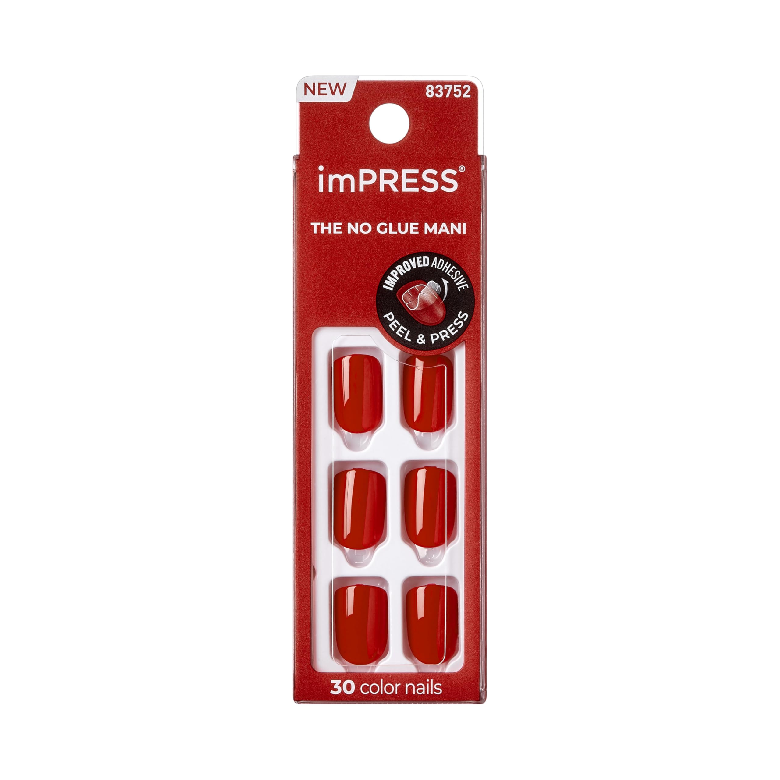 KISS imPRESS Press On Nails - Reddy or Not, Squoval Shape (Short) Kimc013C – No Glue Fake Nails Set with Mini File, Prep Pad, Manicure Stick Gel Acrylic Nail Kit